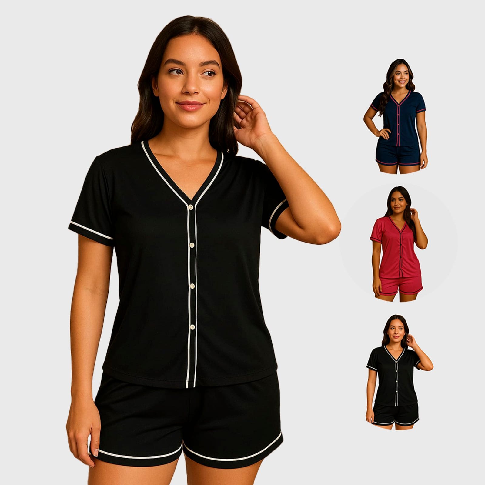 Kit 2 Pijama Gabi Lingerie Blogueira Manga Curta Conjunto Feminino Americano Conforto para Dormir