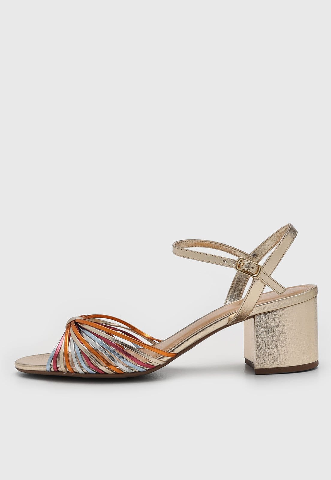 Sandália Feminina Arezzo Salto Bloco Metalizada Dourada