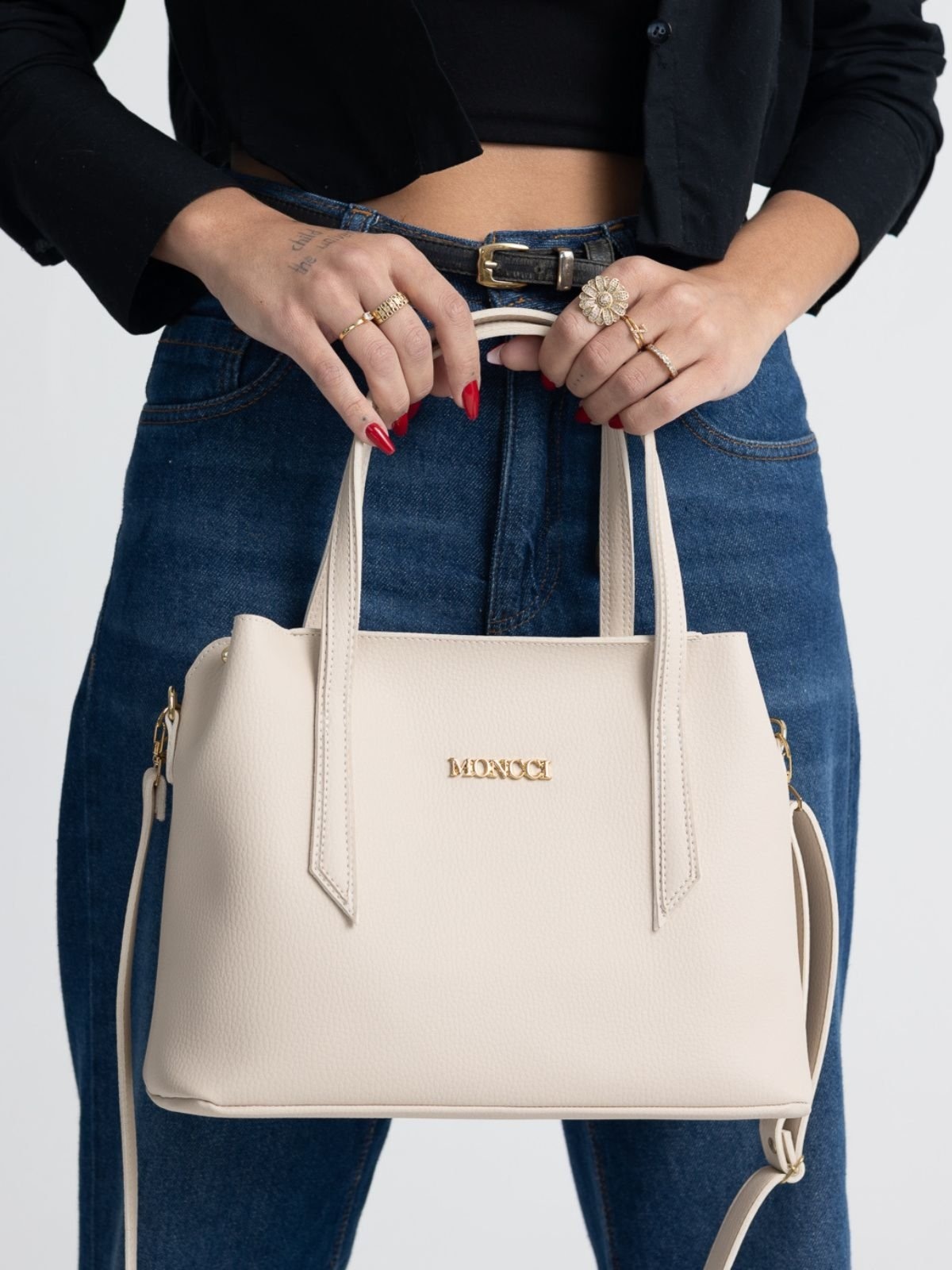 Imagem principal Bolsa Moncci Média Alça transversal e alça de mão Marfim MONCCI bege/off-white