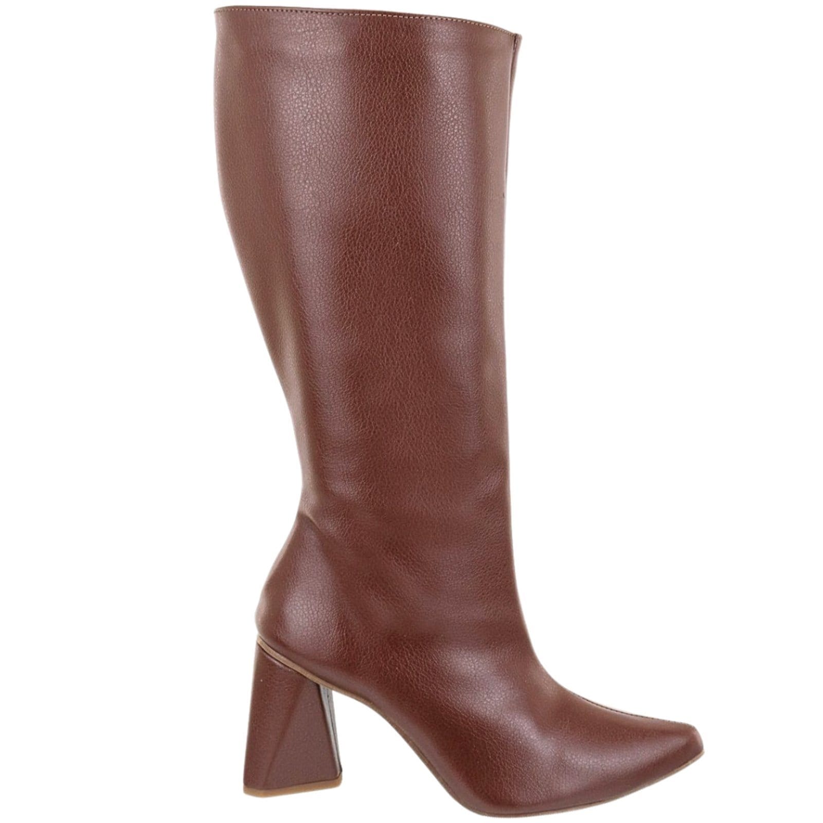 Bota Feminina Cano Alto Salto Geométrico Básica Inverno Flor da Pele 23020 Floter Cacau