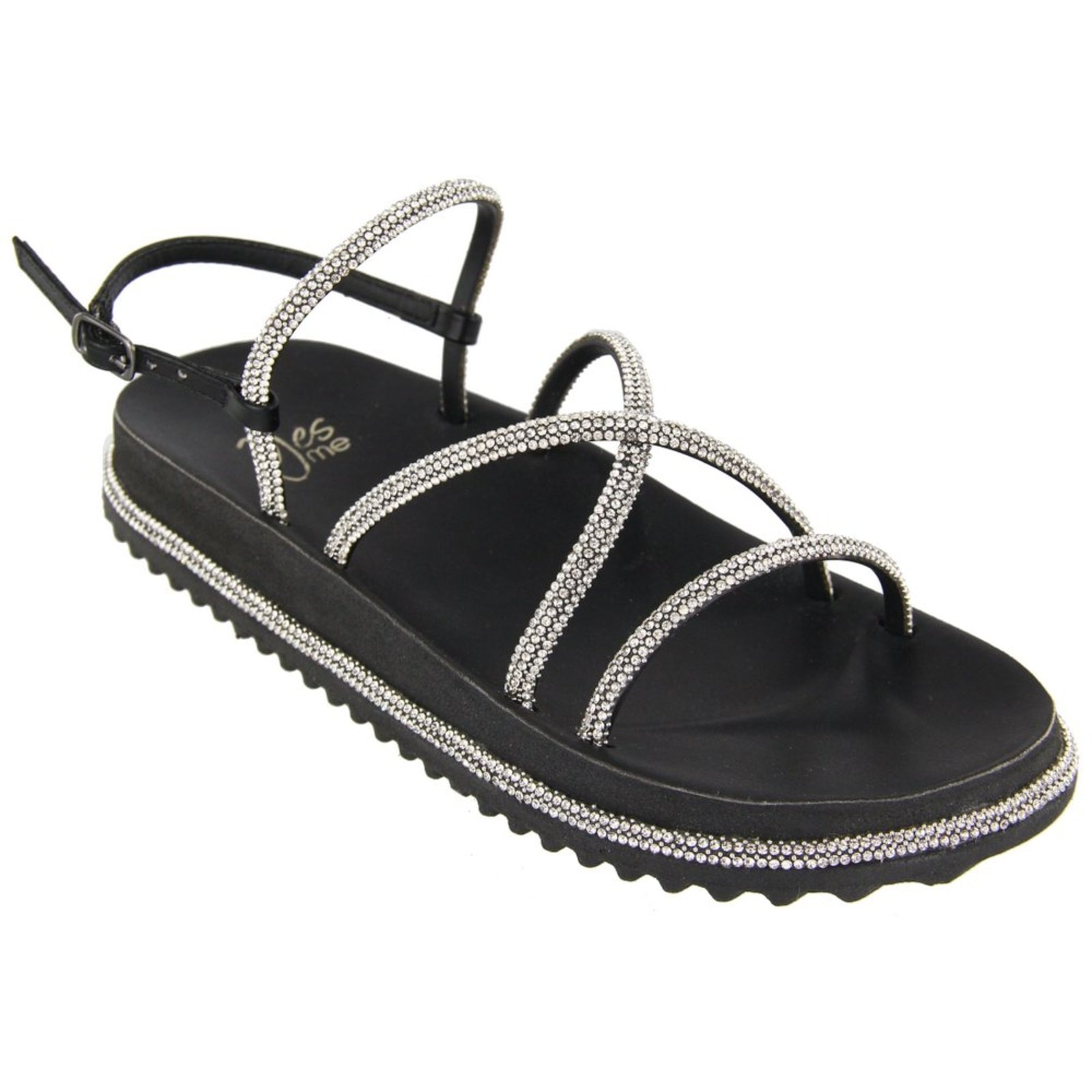 Imagem principal Sandália Papete Feminina Casual Em Tiras de Strass Elegante Preta Nine4 preto