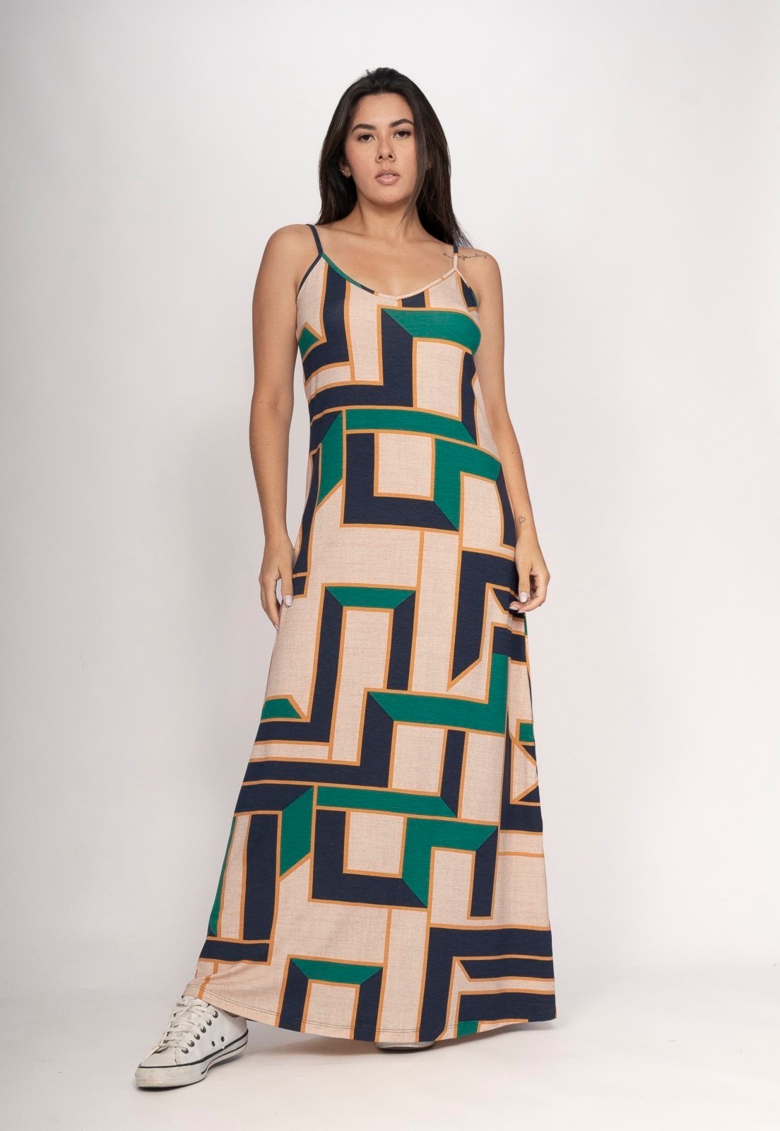 Imagem principal Vestido CabanaFree Guaíra Longo Malha Alça Fina Chapada de Areia Cabanafree estampado