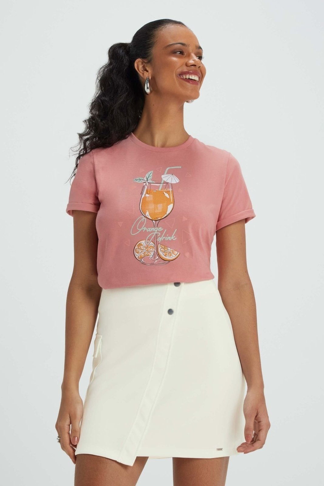 Imagem principal Saia Feminina Assimétrica Com Bolso Marialícia Marialícia bege