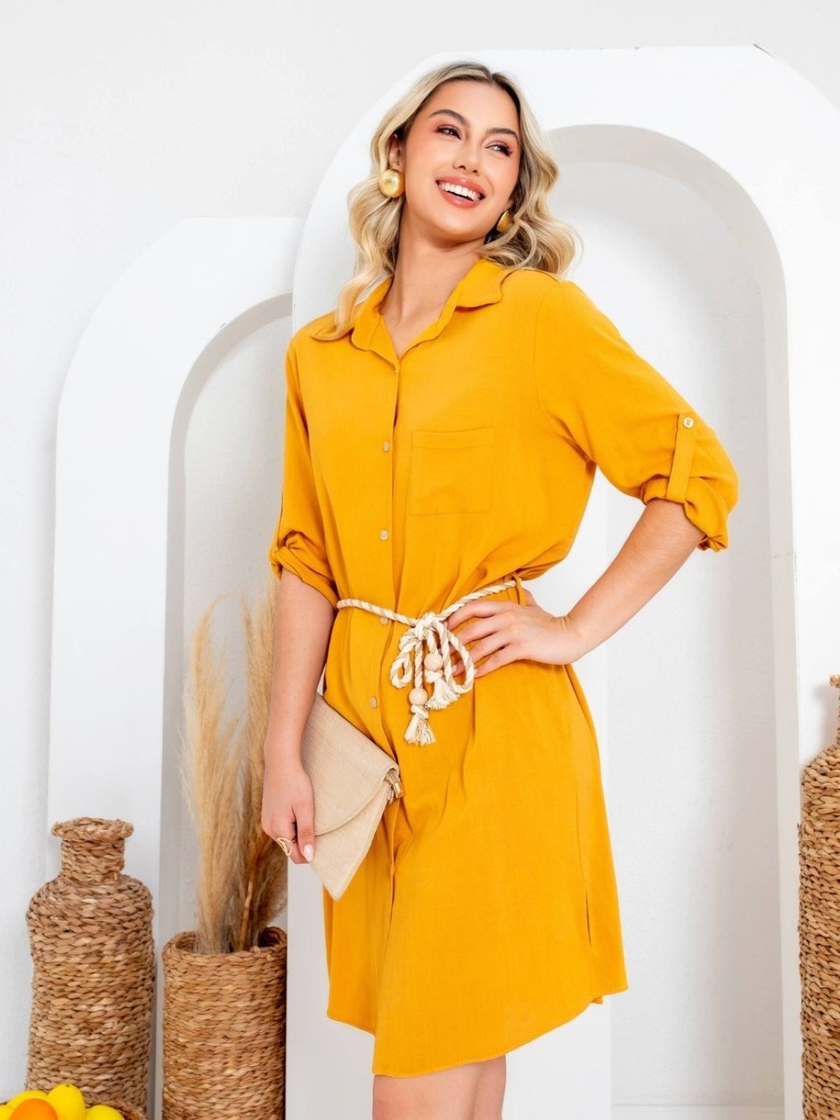 Imagem principal CHEMISE VESTIDO DE VISCOSE DAISY MOSTARDA POLLEN amarelo