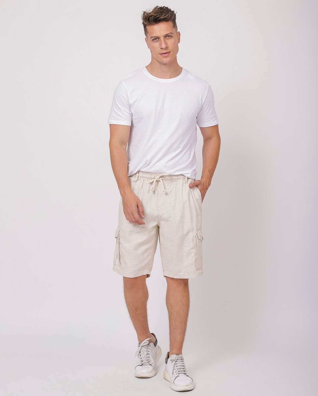 Imagem principal Bermuda Linho Cargo Masculina com Cordão 23769 Linho Consciência bege