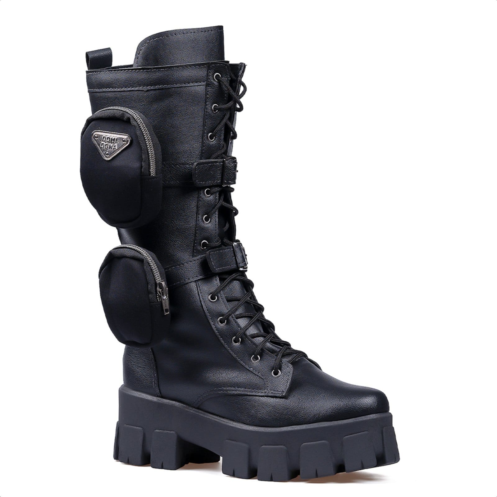 Coturno Domidona Com Bolsinha Feminino Tratorado Cano Alto