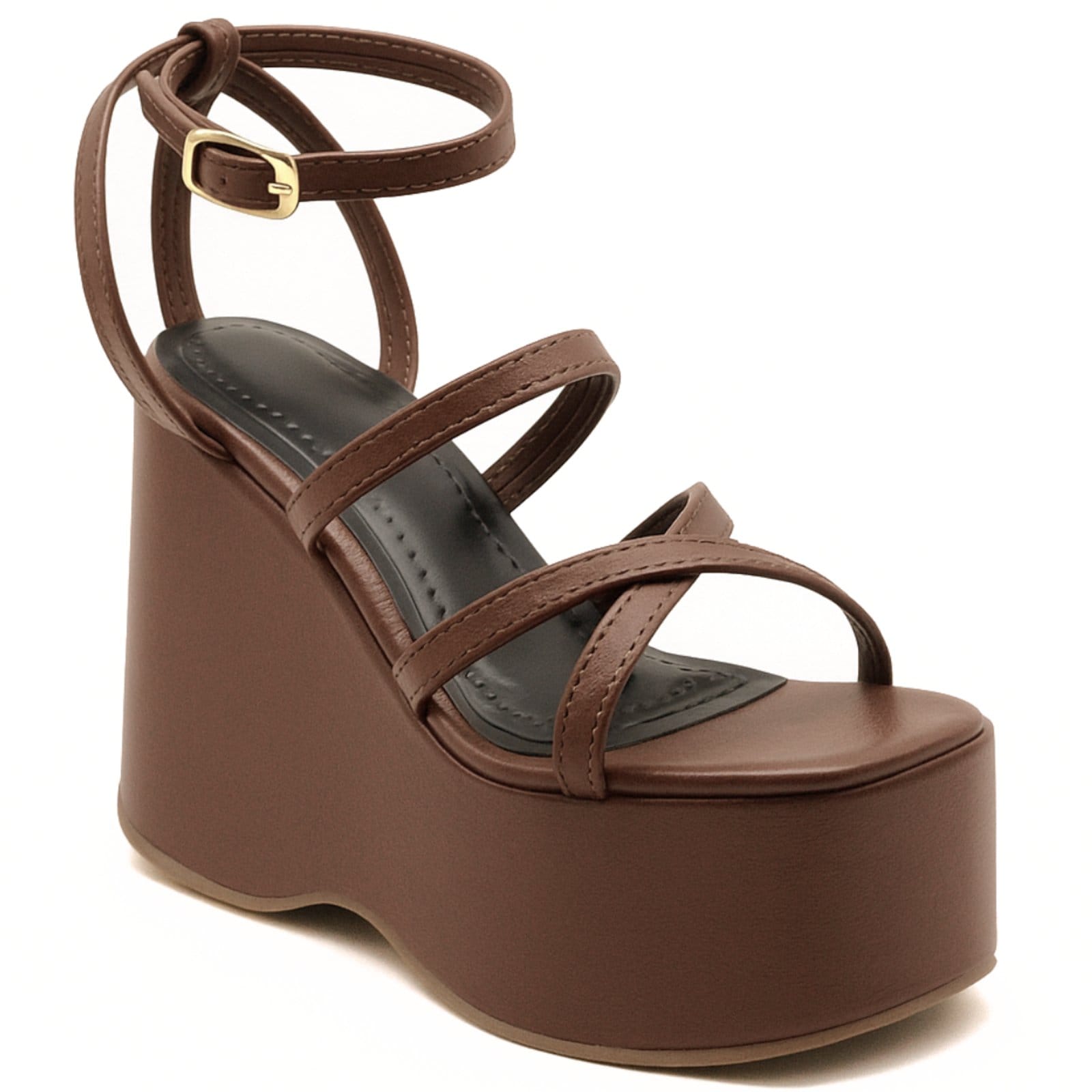 Sandália Feminina Anabela Alta Com Tiras Estilosa Cacau 182158