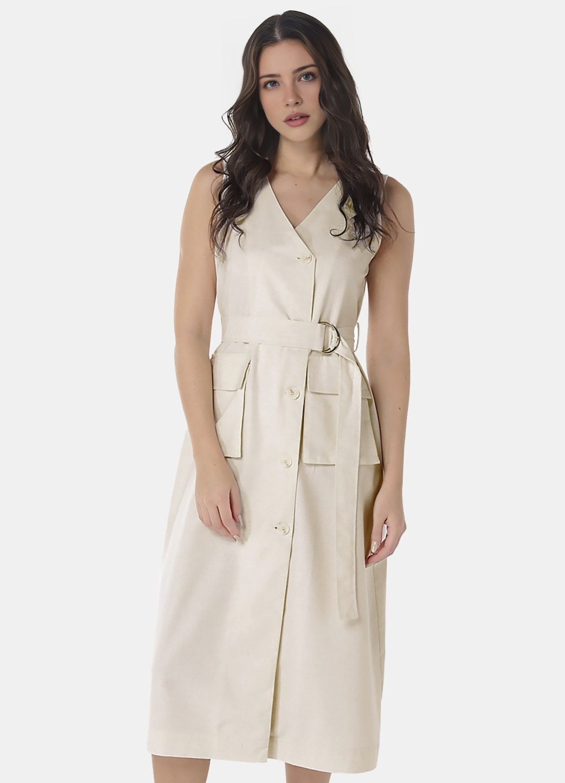 Imagem principal Vestido Sob de Linho Midi Decote V Transpassado SOB bege