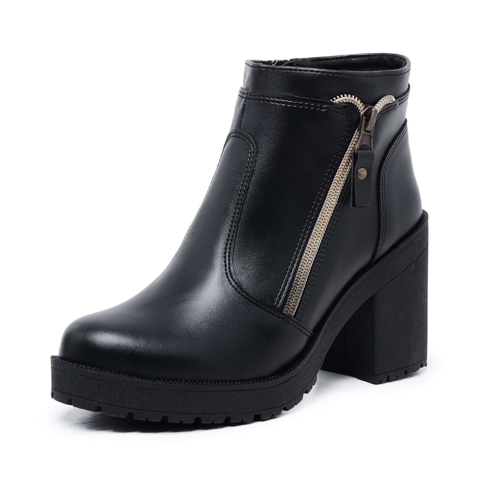 Imagem principal Bota Cano Curto Feminina Salto Bloco com Ziper Lateral Preta Yes Basic preto