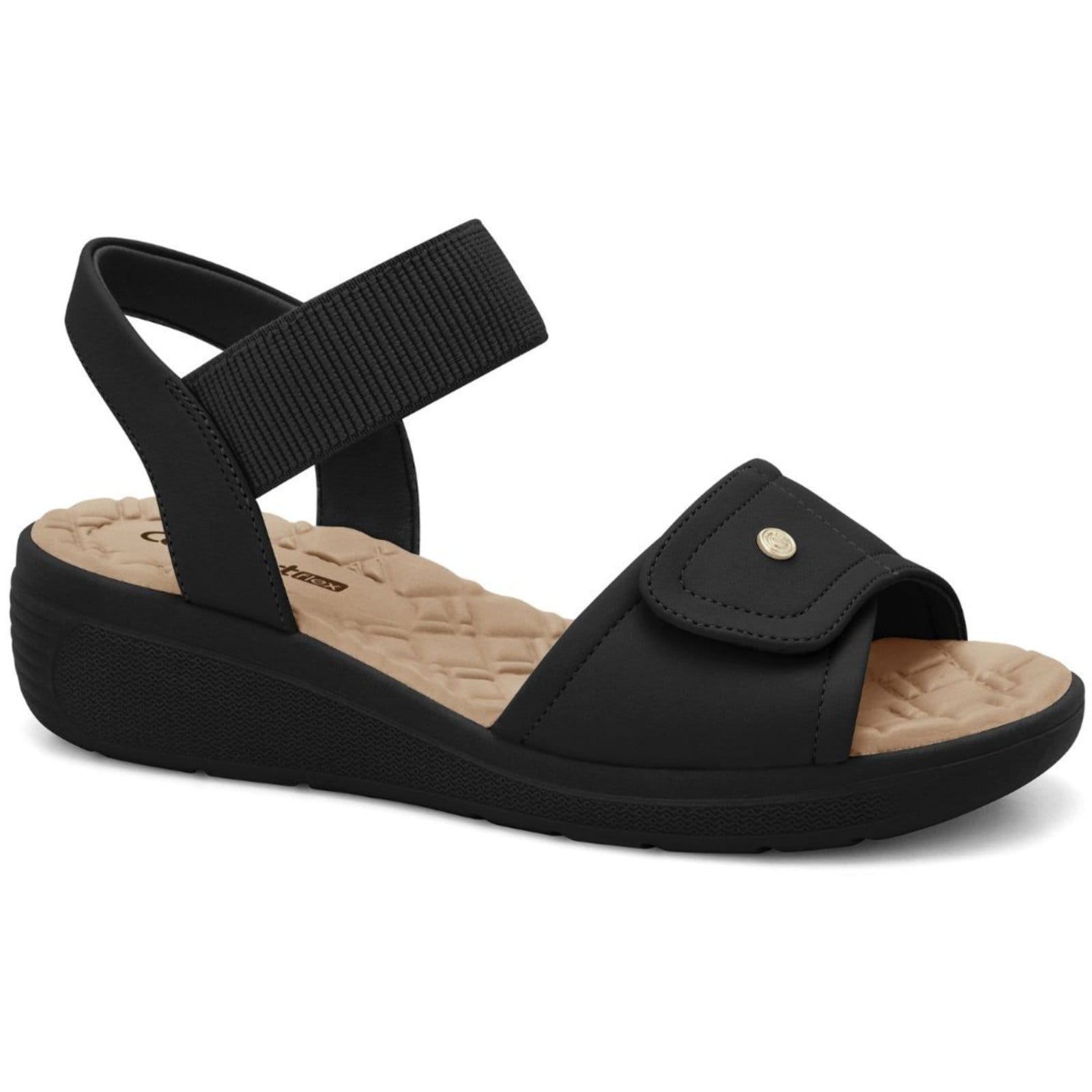 Sandália Feminina Plataforma Elástico Preta Comfortflex 2486403-2