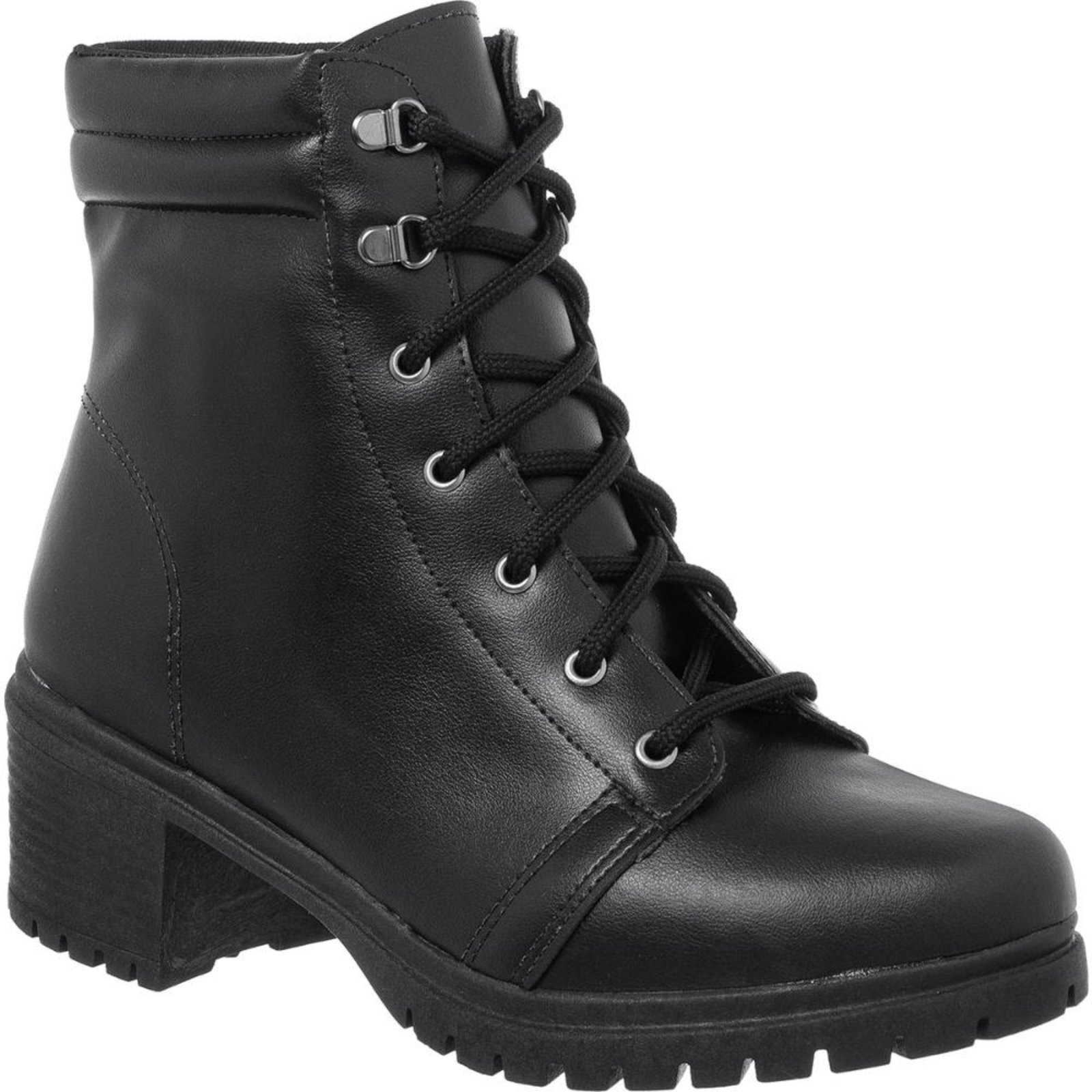 Imagem principal Bota Coturno Feminina Cano Baixo Tratorada Salto Confortável Stessy Shoes preto