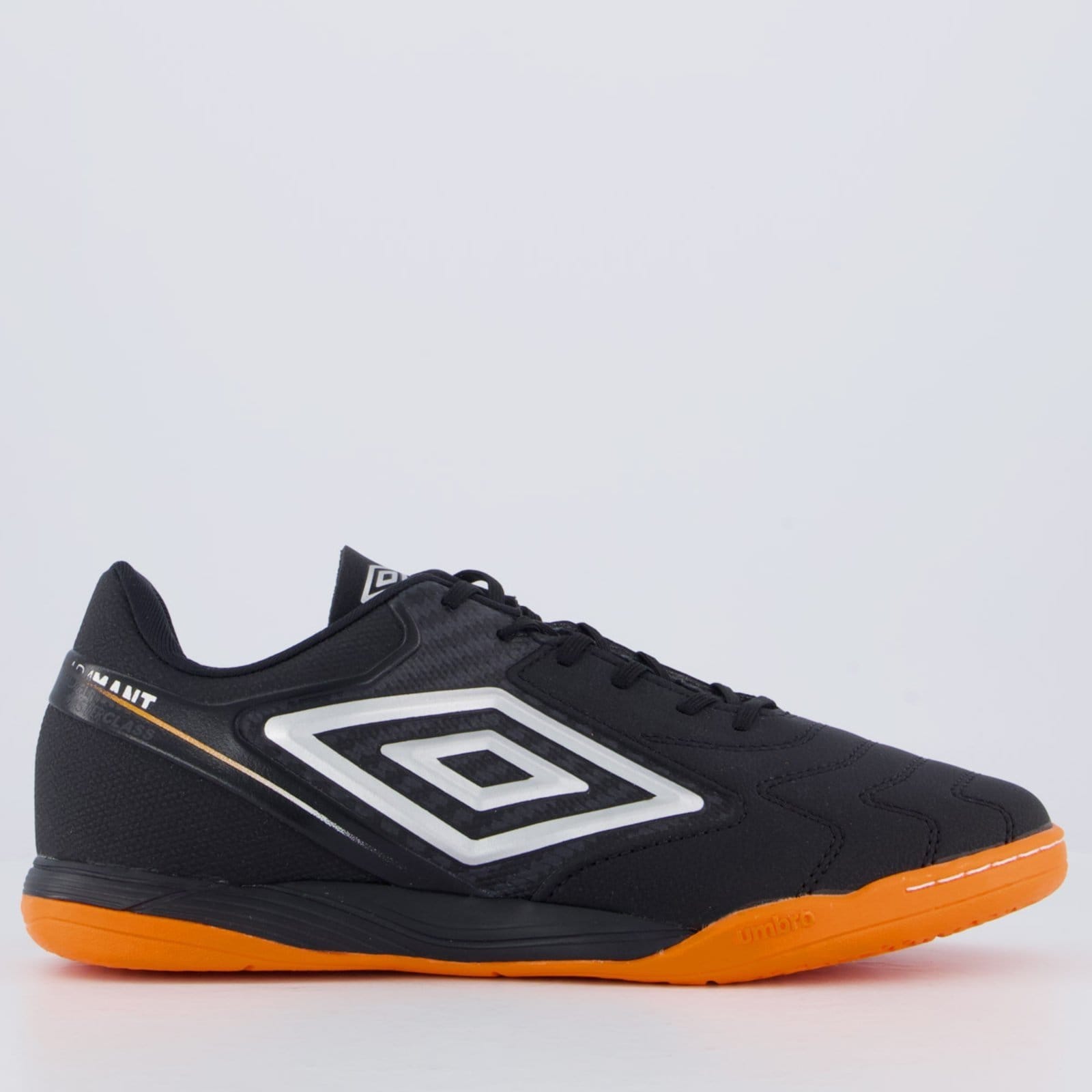 Chuteira Umbro Adamant Master Class Club Futsal Preta e Laranja