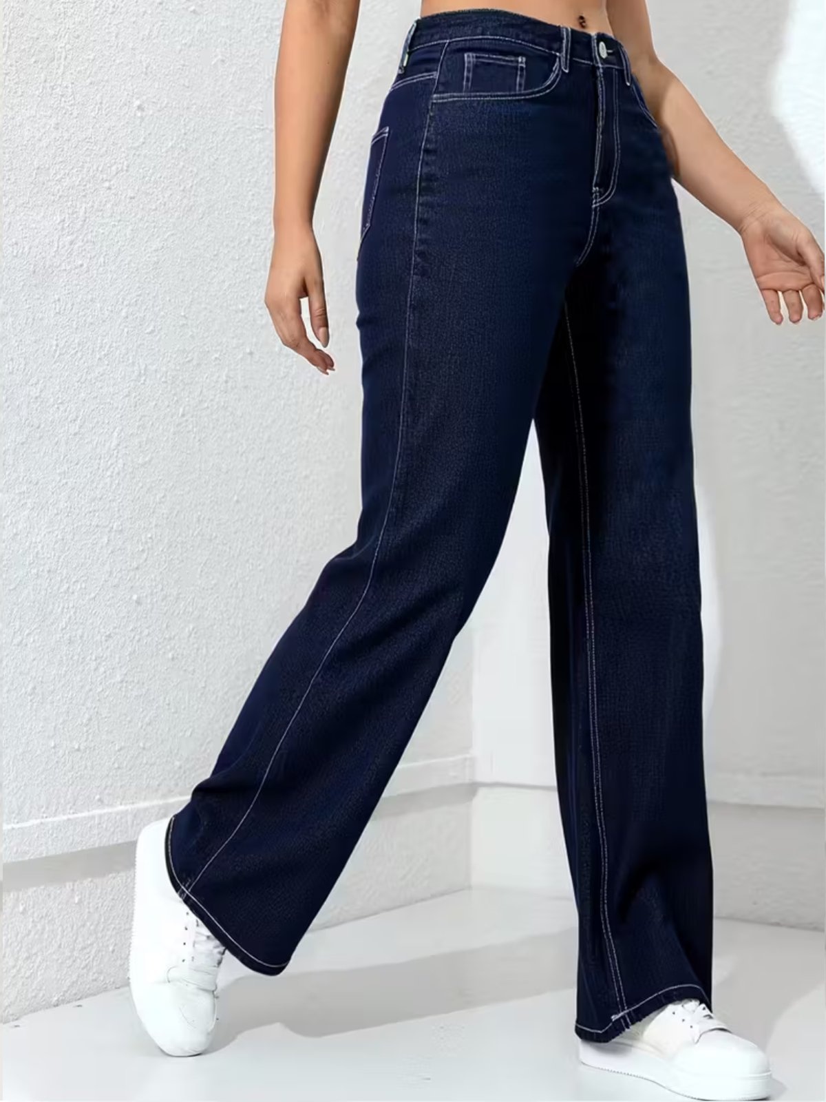 Imagem principal Calça Wide Leg Feminina Kovali Fashion Store Confortavel e Básica Tecido Premium Azul Escura KOVALI FASHION STORE jeans azul
