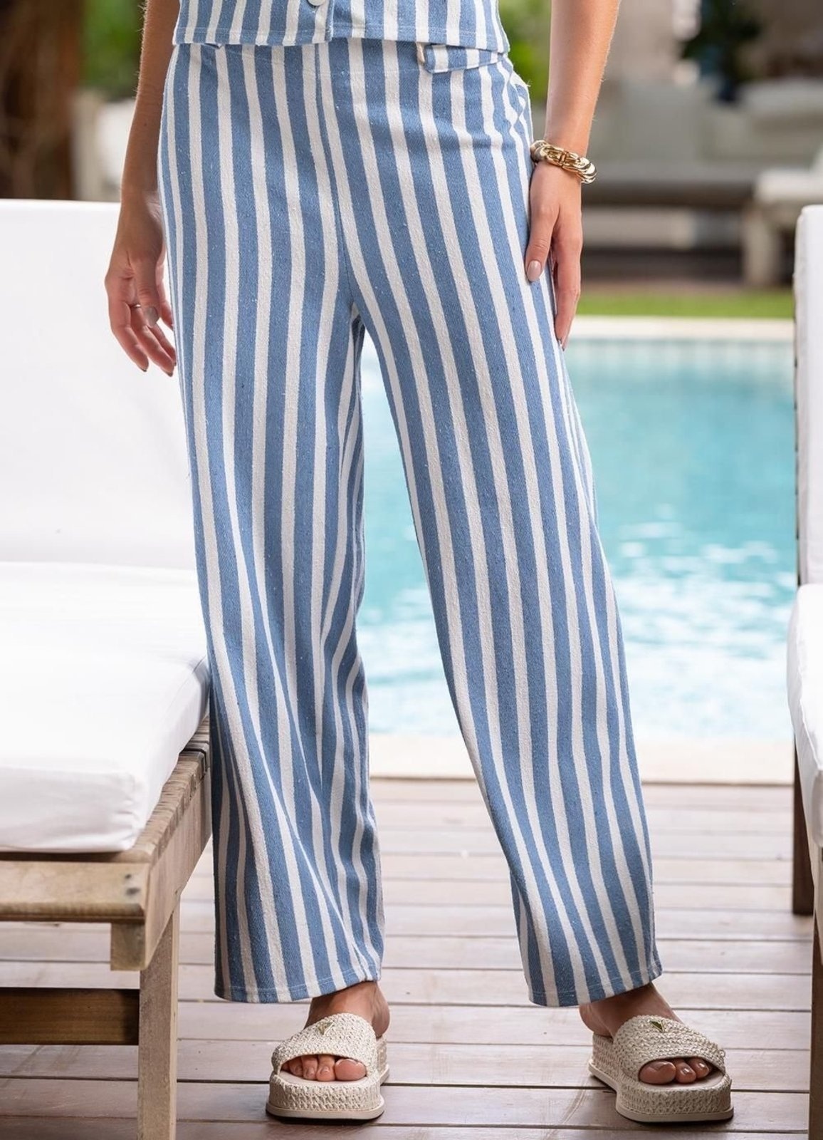 Imagem principal Calça Em Moletinho Eco Listrado Quintess Listrado Quintess azul