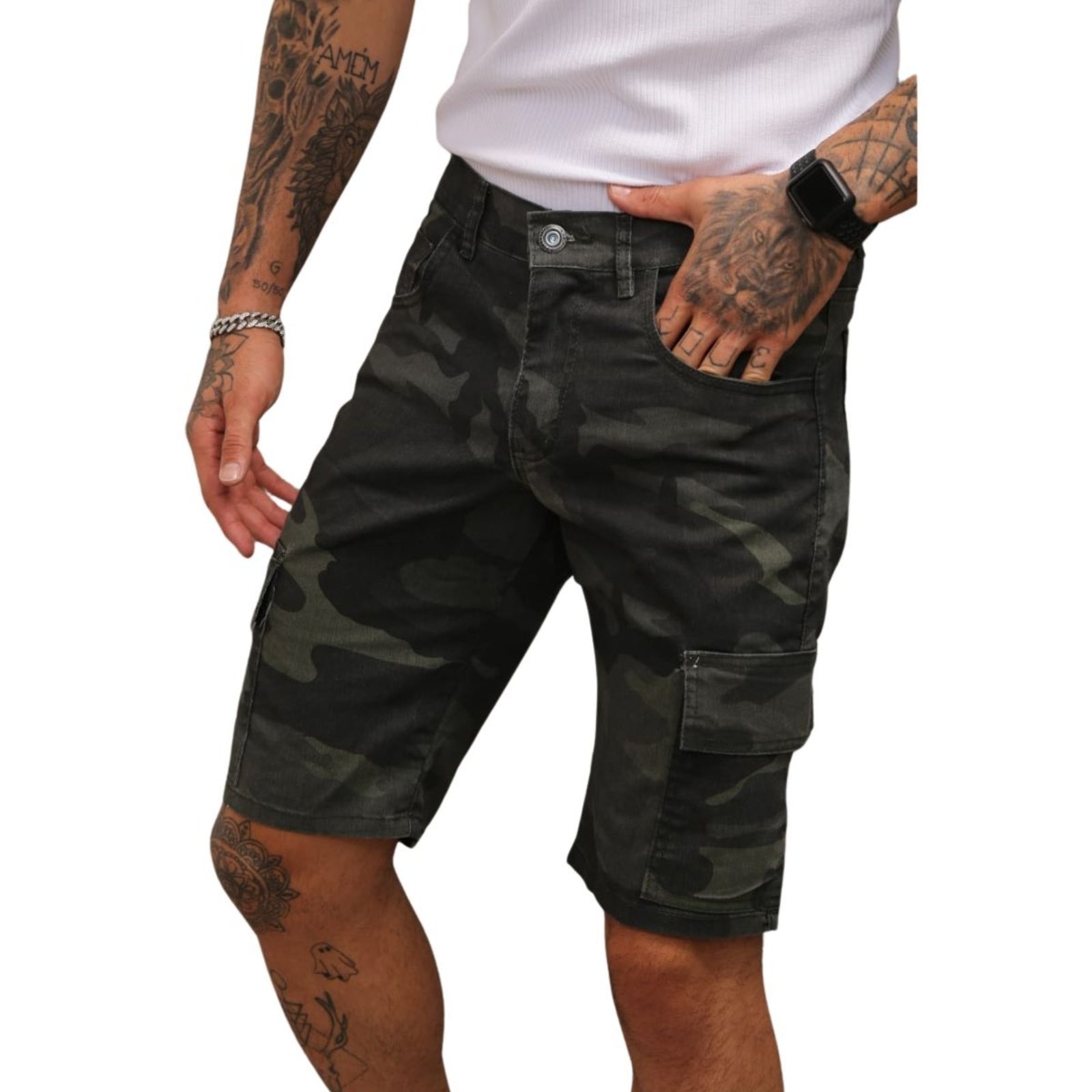 Imagem principal Bermuda Militar Camuflada Cargo Masculina Alleppo Jeans camuflado/verde/verde militar verde