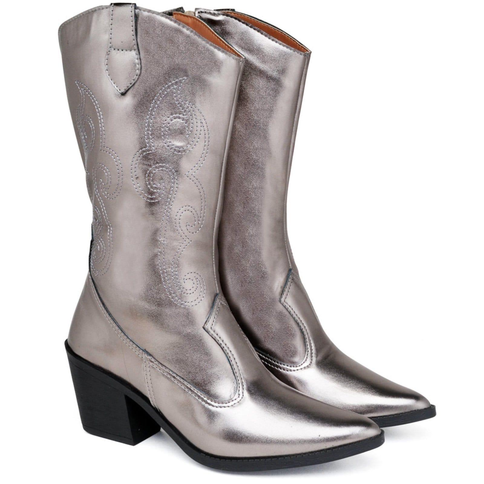 Bota Feminina Texana Western Country Cano Médio Metalizado
