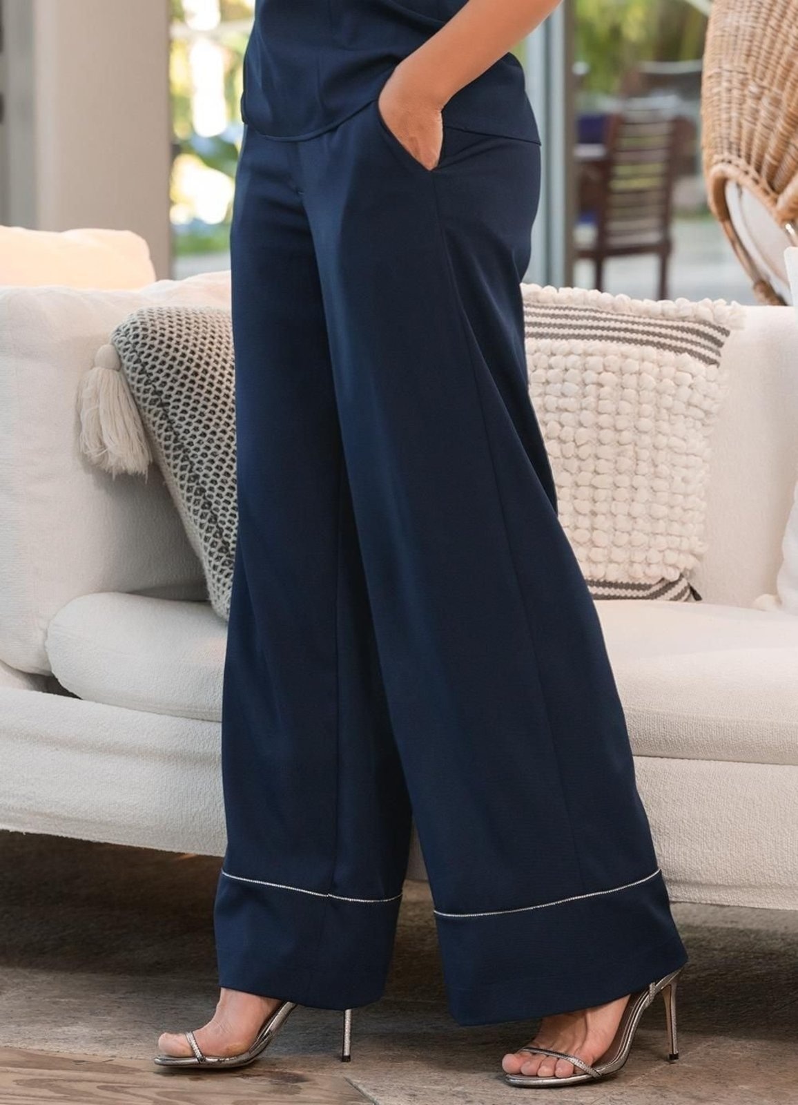 Imagem principal Calça Em Crepe Plano Marinho Quintess azul