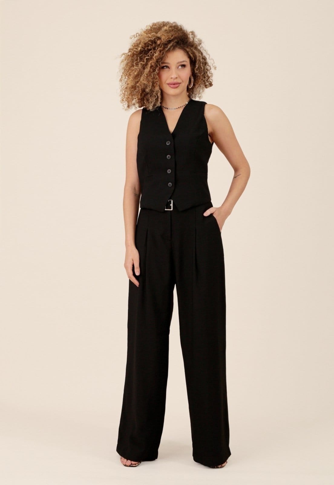 Calça Pantalona Pop Me Com Cinto Em Alfaiataria