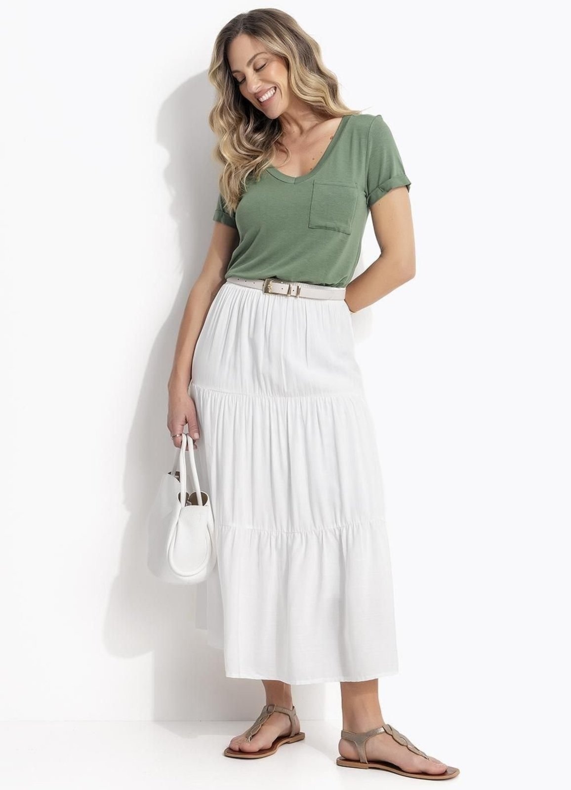 Imagem principal Saia Midi Branca Em Viscose Slub Quintess branco