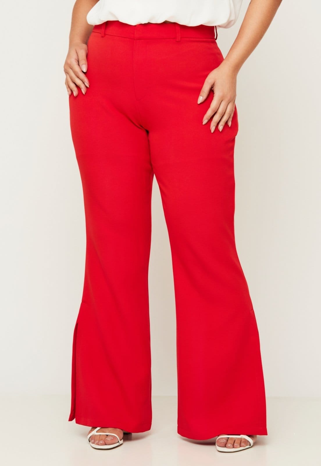 Calça Alfaiataria Vermelha Fenda Lateral Miss Joy 7652