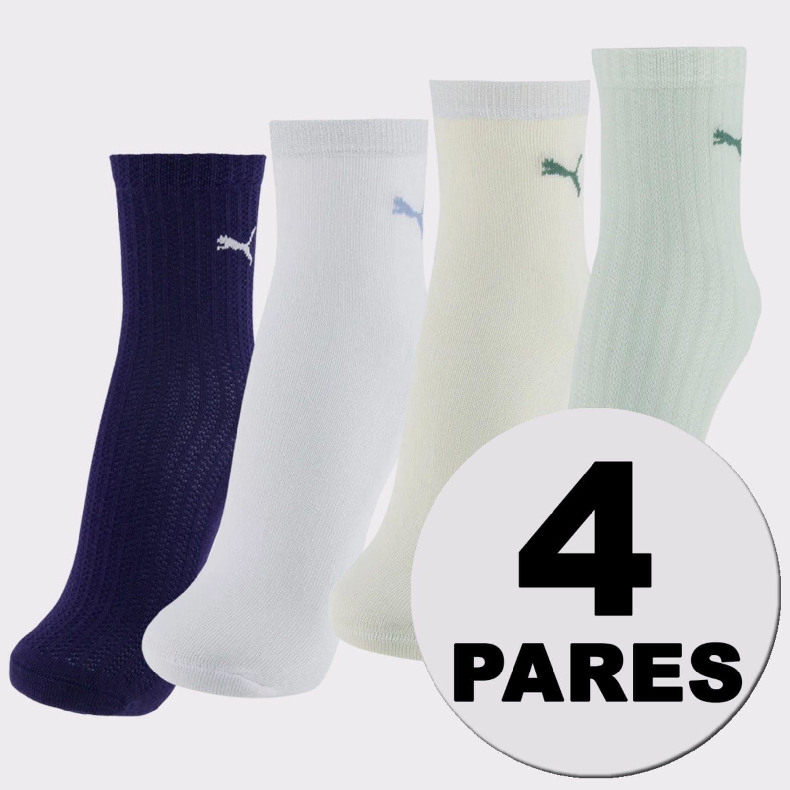 Kit Meia Puma Cano Médio 4 Pares Feminina Branca e Marinho e e Off White