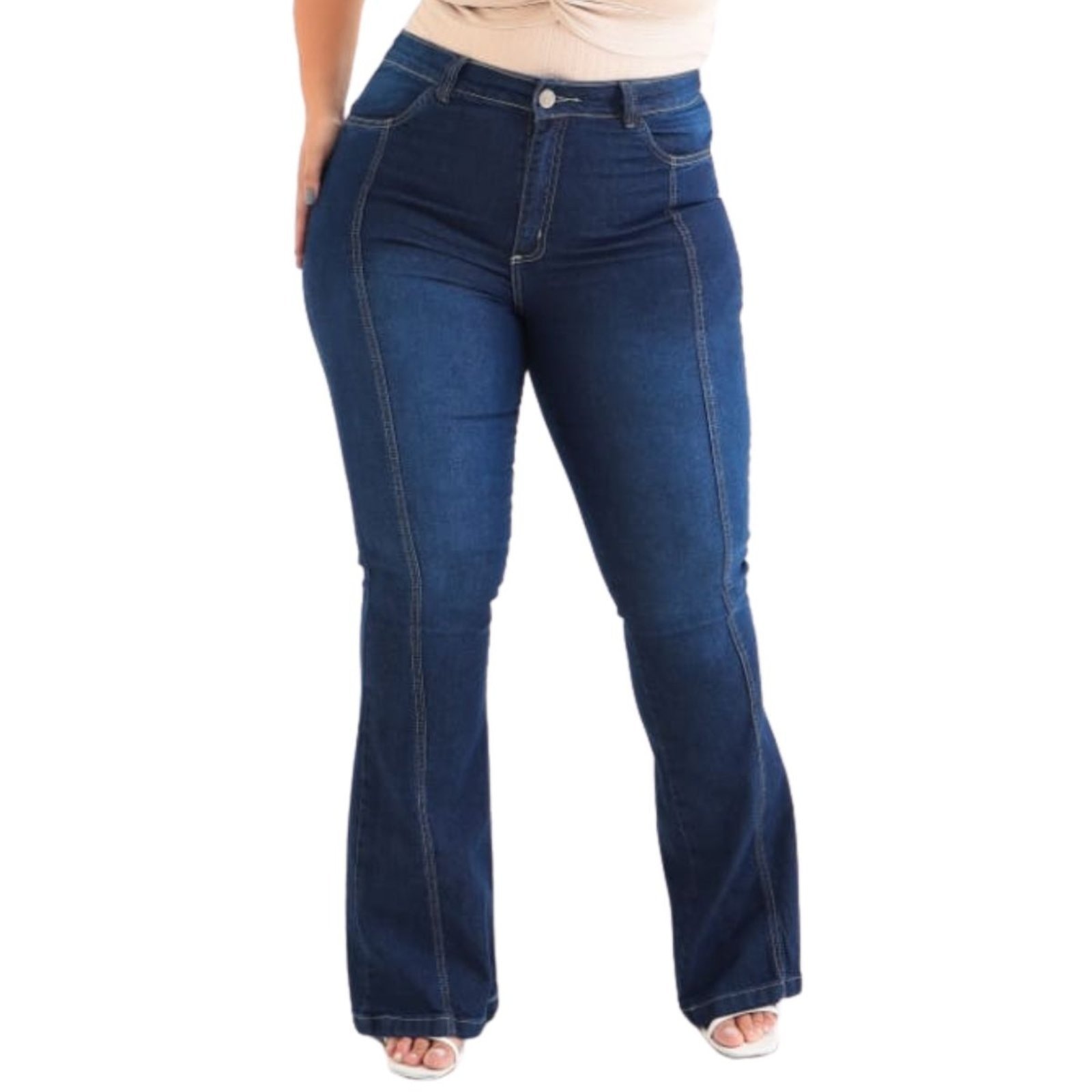 Imagem principal Calça Feminina Flare Plus Size com Nervura Damaris Alleppo Jeans jeans