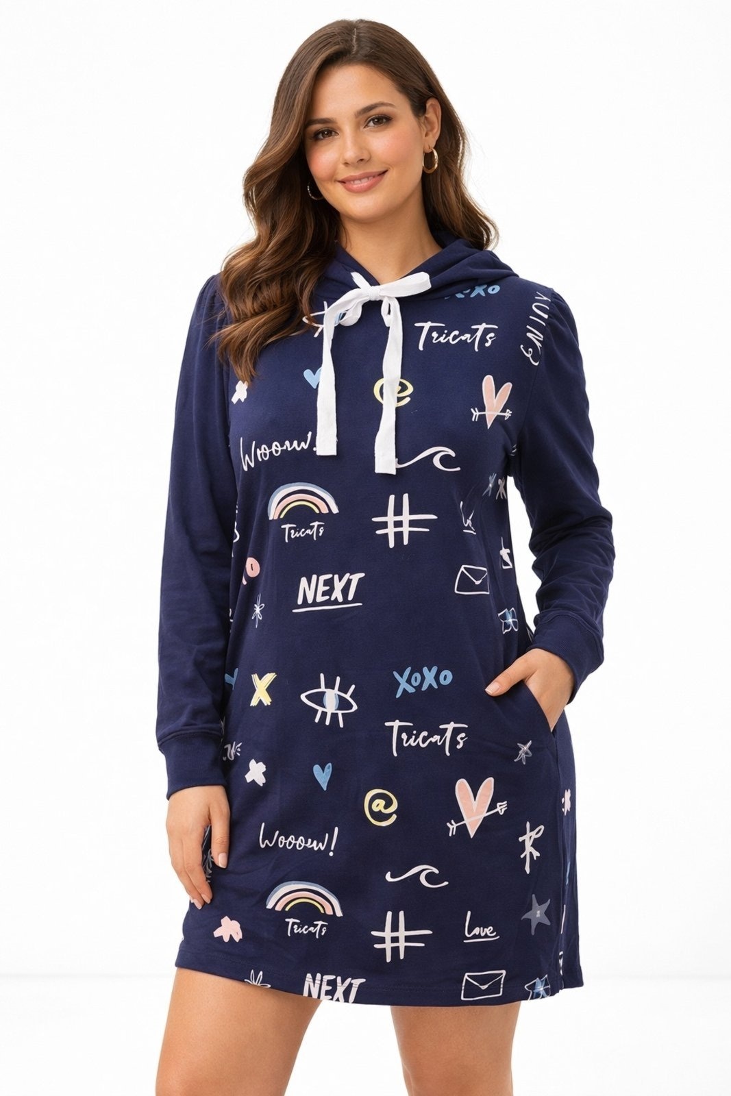 Imagem principal Vestido Curto Tri Cats com Capuz Estampado Marinho Summer Body azul/azul marinho azul