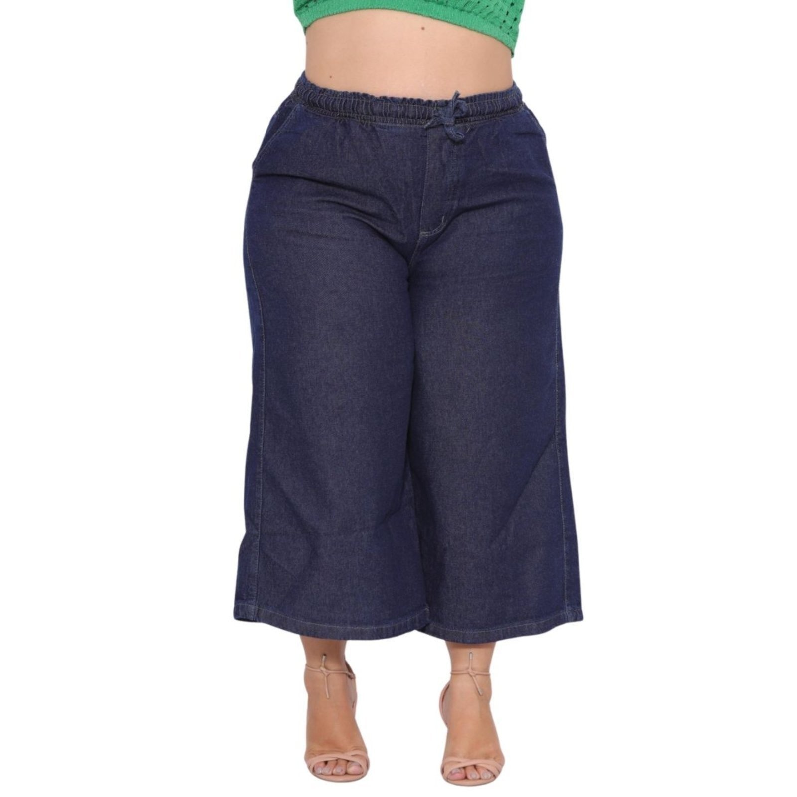 Imagem principal Calça Capri Pantacurt Feminina Plus Size Jeans ão com Elástico na Cintura 46 Ao Alleppo Jeans azul