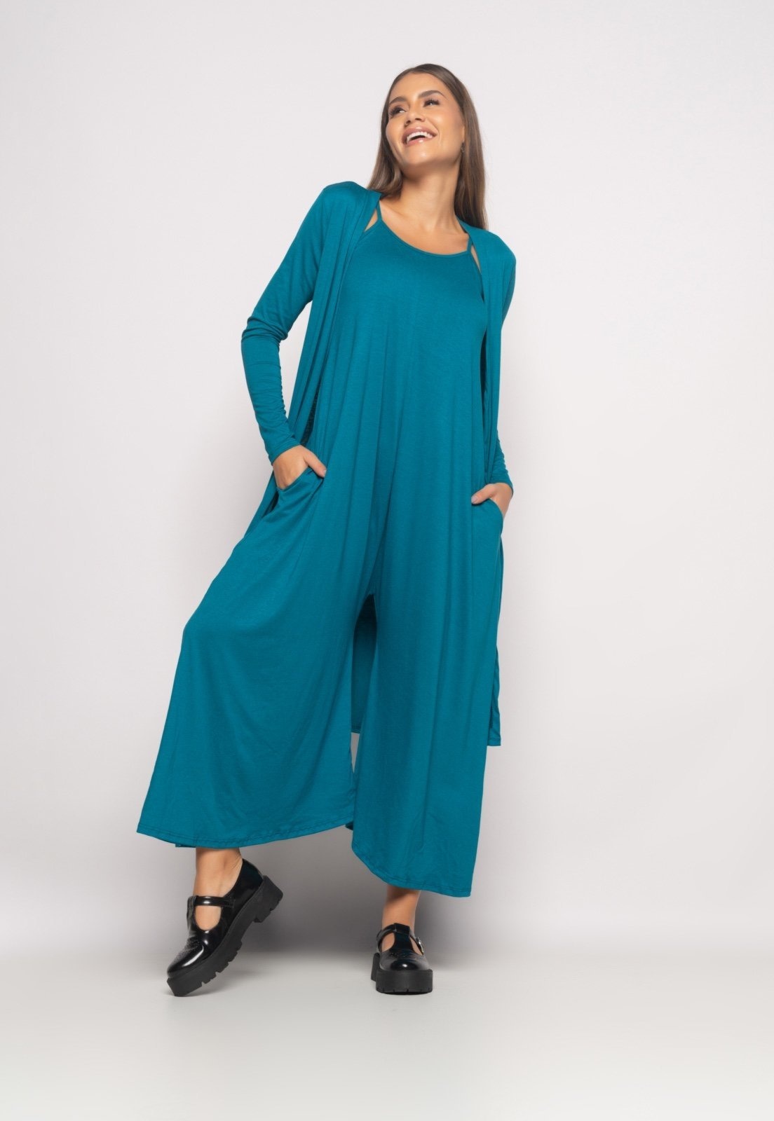 Imagem principal Conjunto Macacão Pantalona e Kimono Malha Salvatore Salvatore Fashion azul