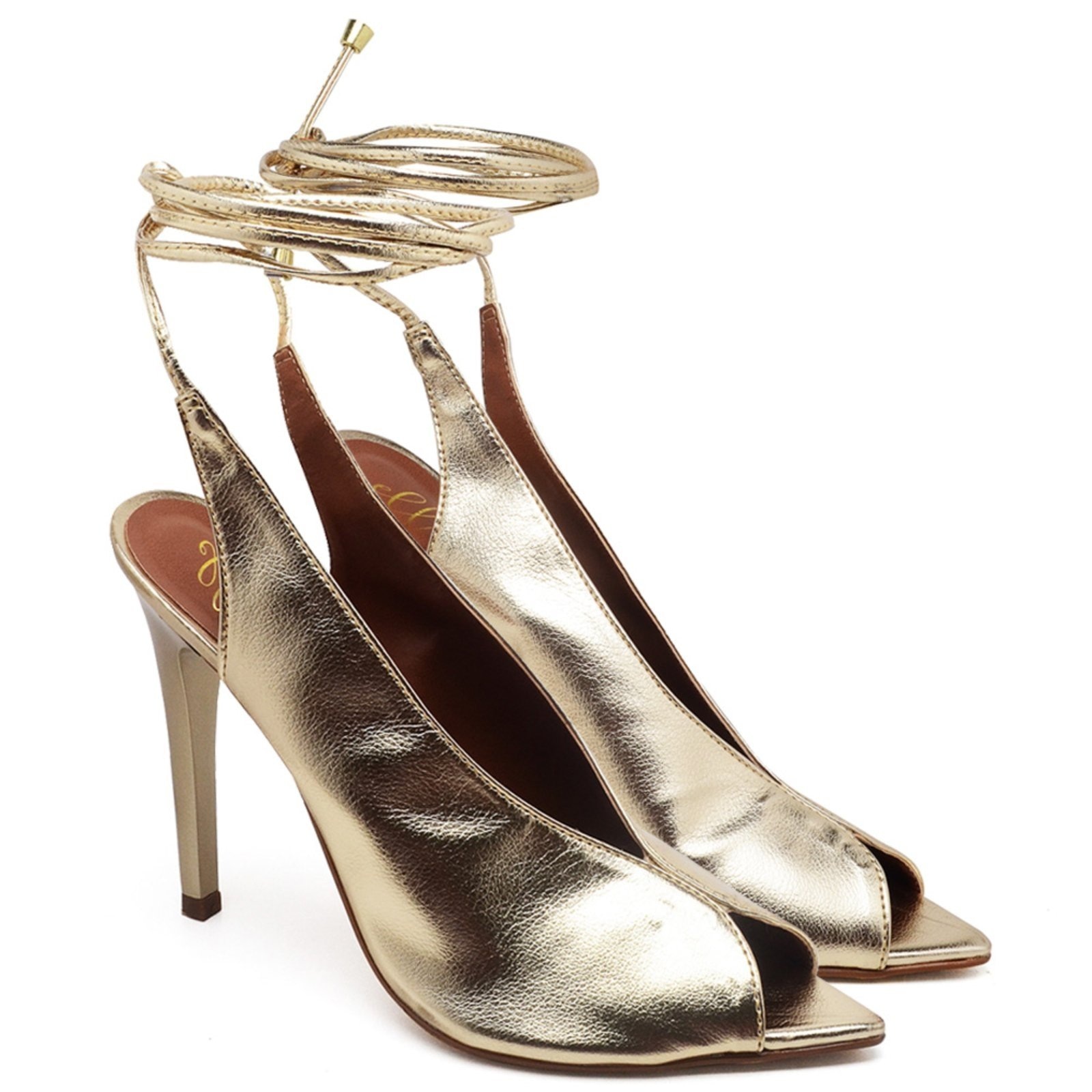 Imagem principal Sandália Salto Alto Bico Folha Metalic Ouro Light Ella's ZAFREM amarelo