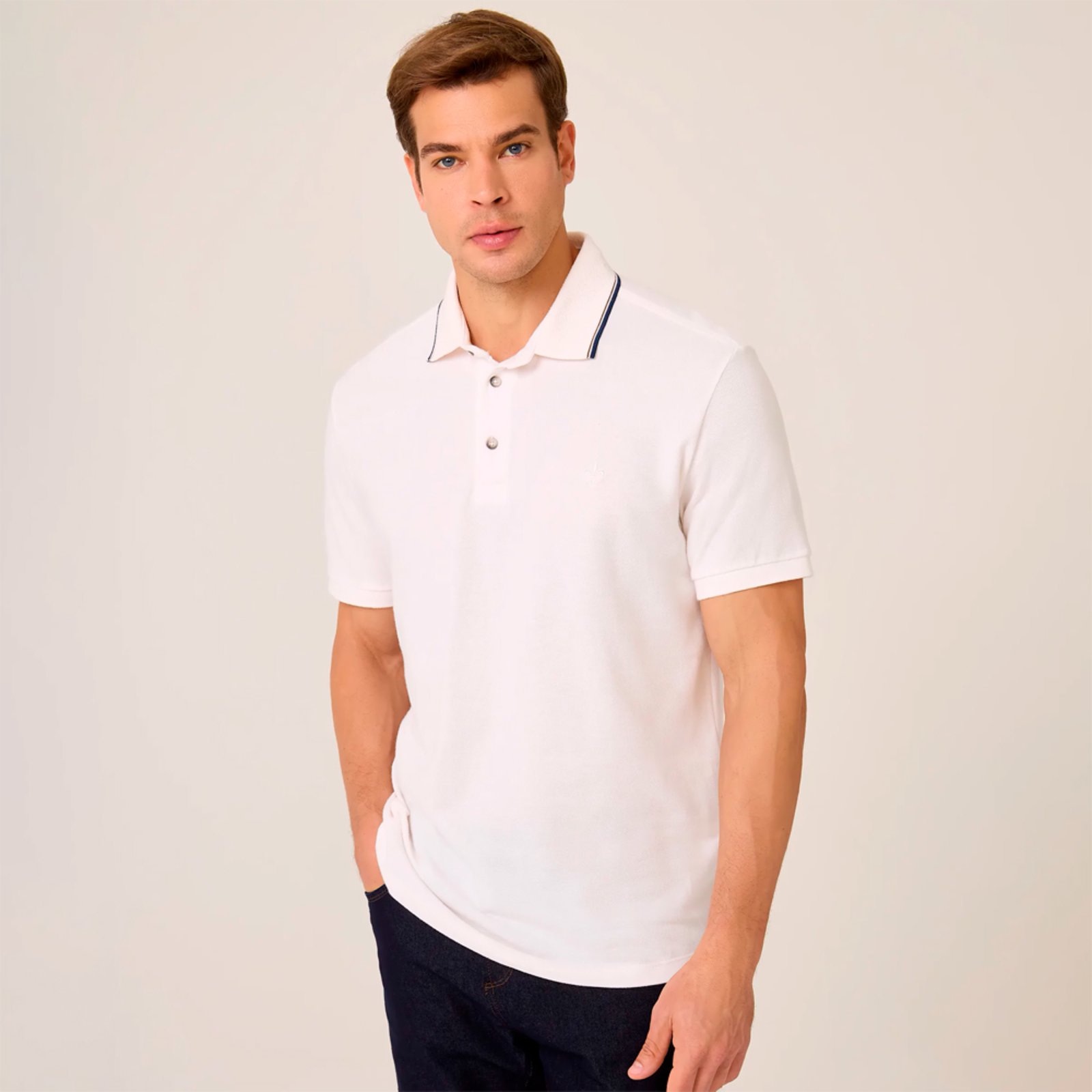Imagem principal Camisa Polo Dudalina Gola Favo Pr26 Off White Masculino Dudalina amarelo white
