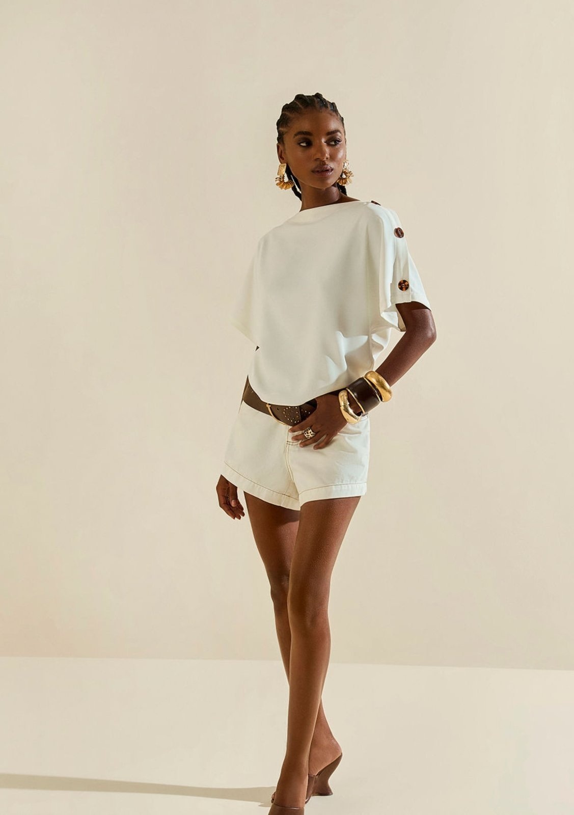 Imagem principal Shorts Morena Rosa Amplo Alta Off-white Morena Rosa off-white rosa