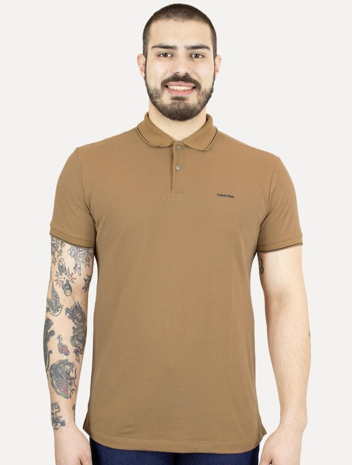 Imagem principal Polo Calvin Klein Piquet Slim Básica Havana Mescla Calvin Klein cáqui