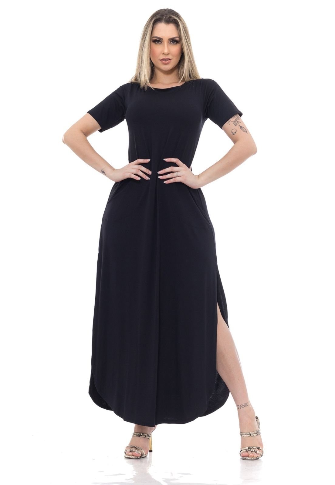 Imagem principal Vestido Longo De Premium Com Fenda Lateral linha Premium Docce Mulher preto