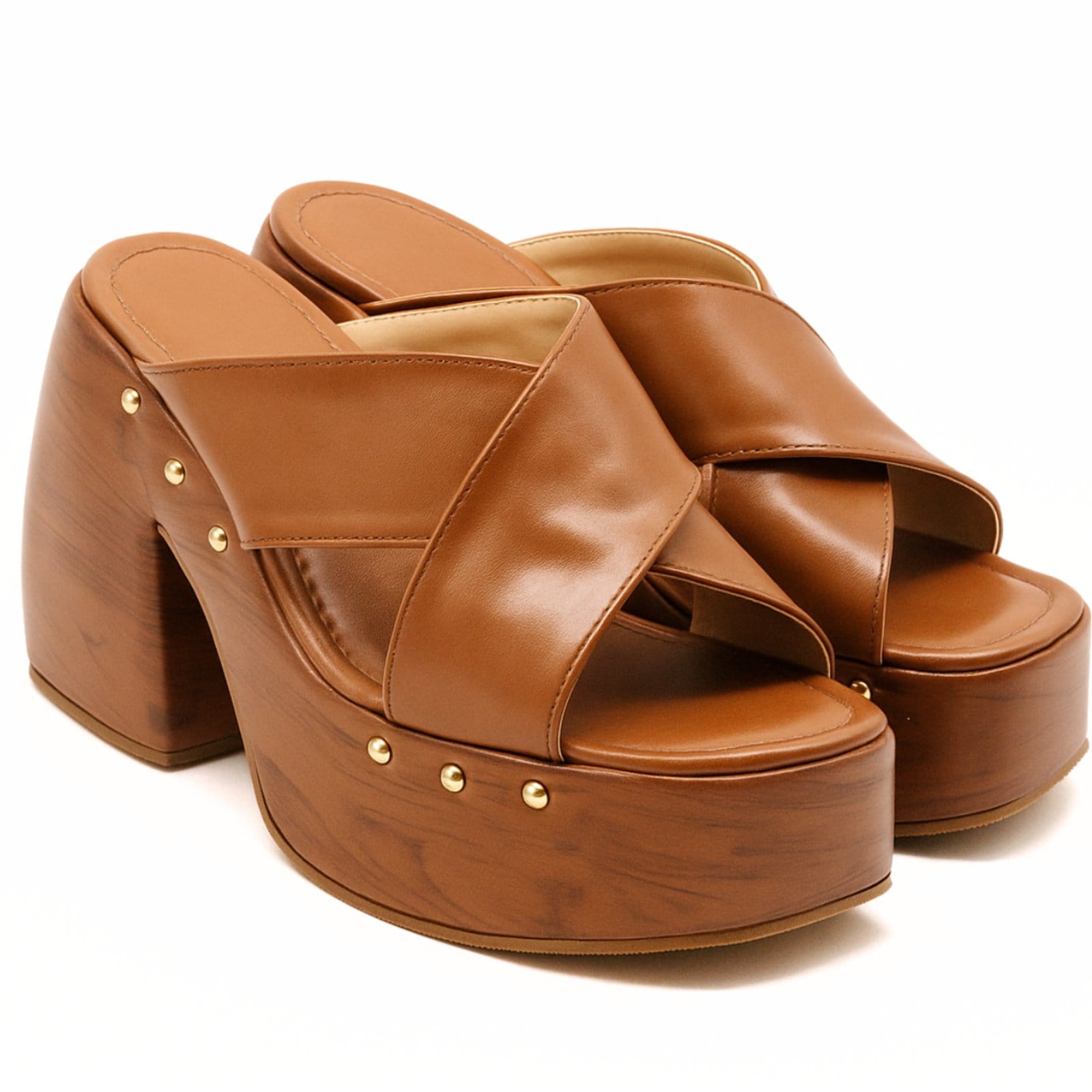 Sandália Meia Pata Efeito Madeira e Tachas 183182 Napa