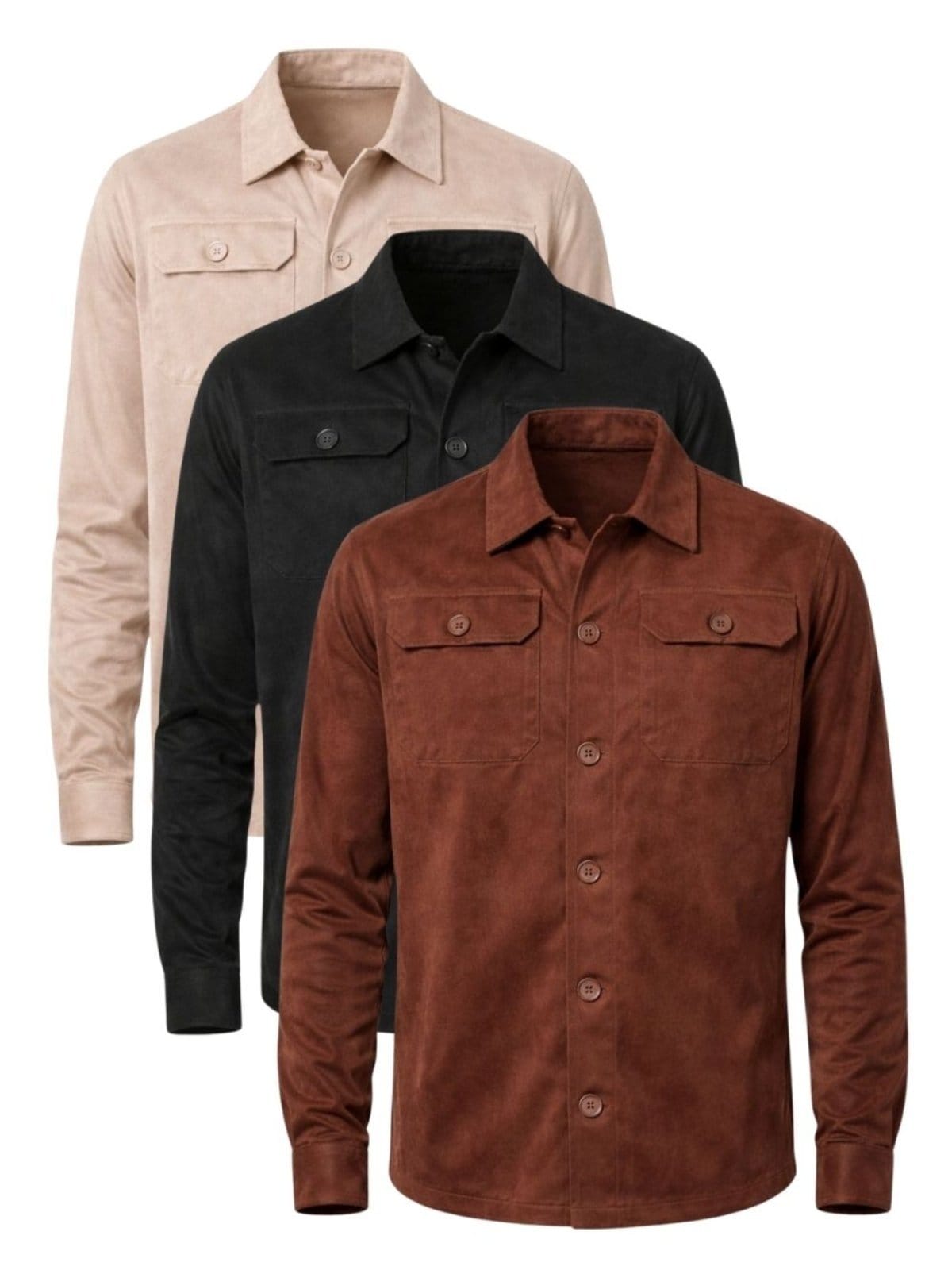Kit 3 Camisas Masculina Suede Manga Longa Caramelo, Areia e Preto Crocker - 49615