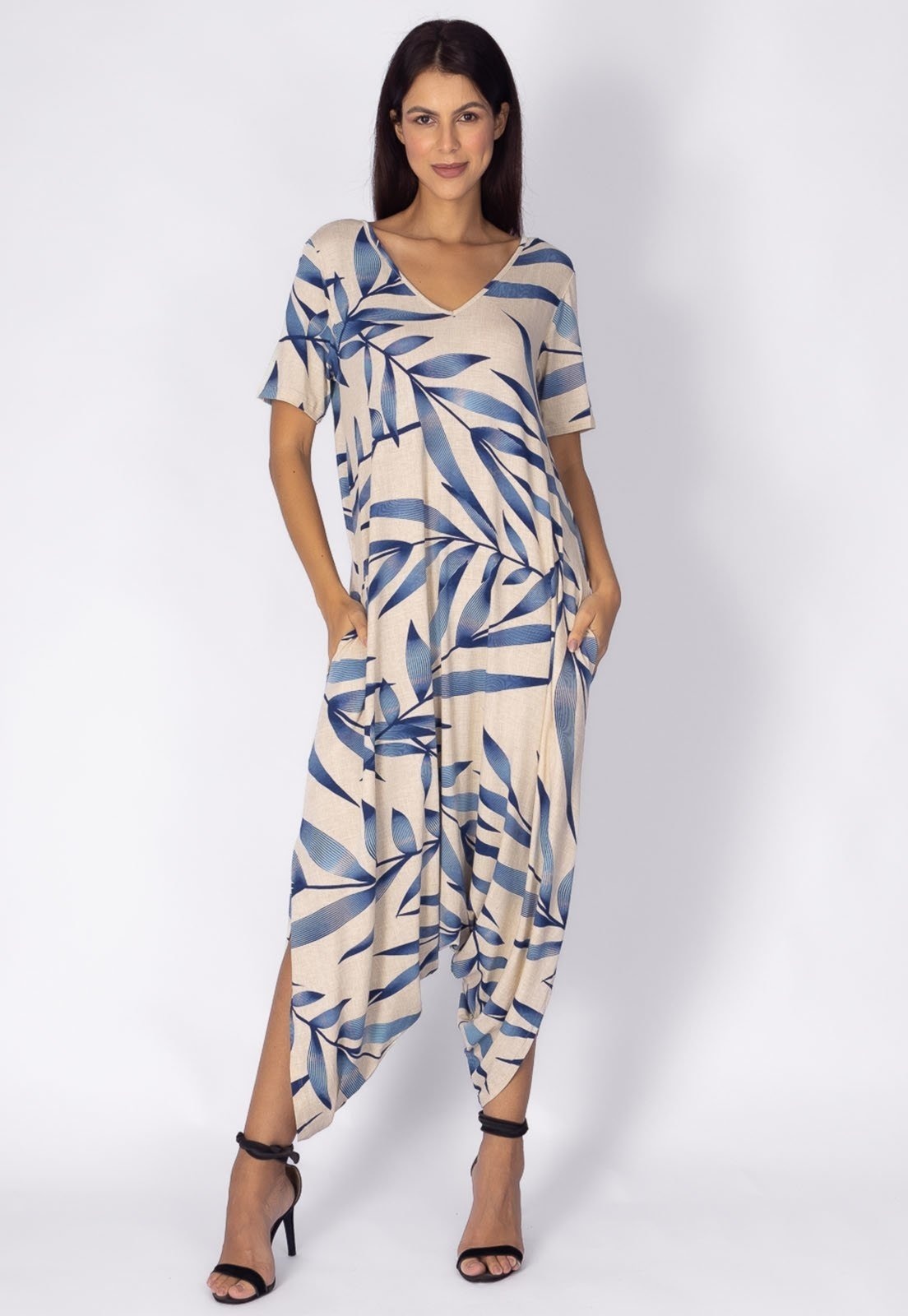 Imagem principal Macacão Saruel Amazonia Vital Malha Pantacourt com Manga Bambu Amazonia Vital azul/estampado azul