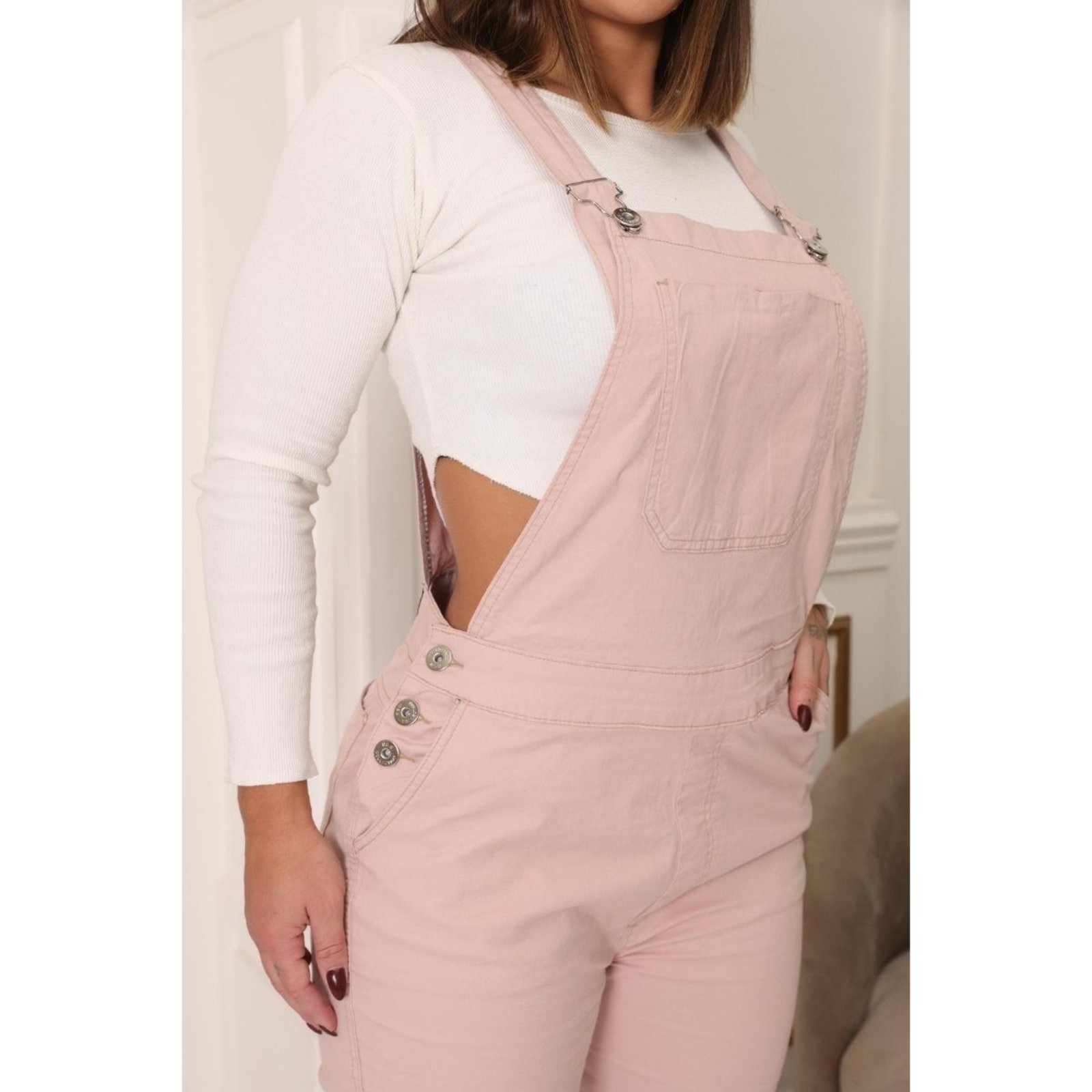 Imagem principal Macacão Jardineira Curto Melina Jeans Loka Claro Jeans Loka rosa