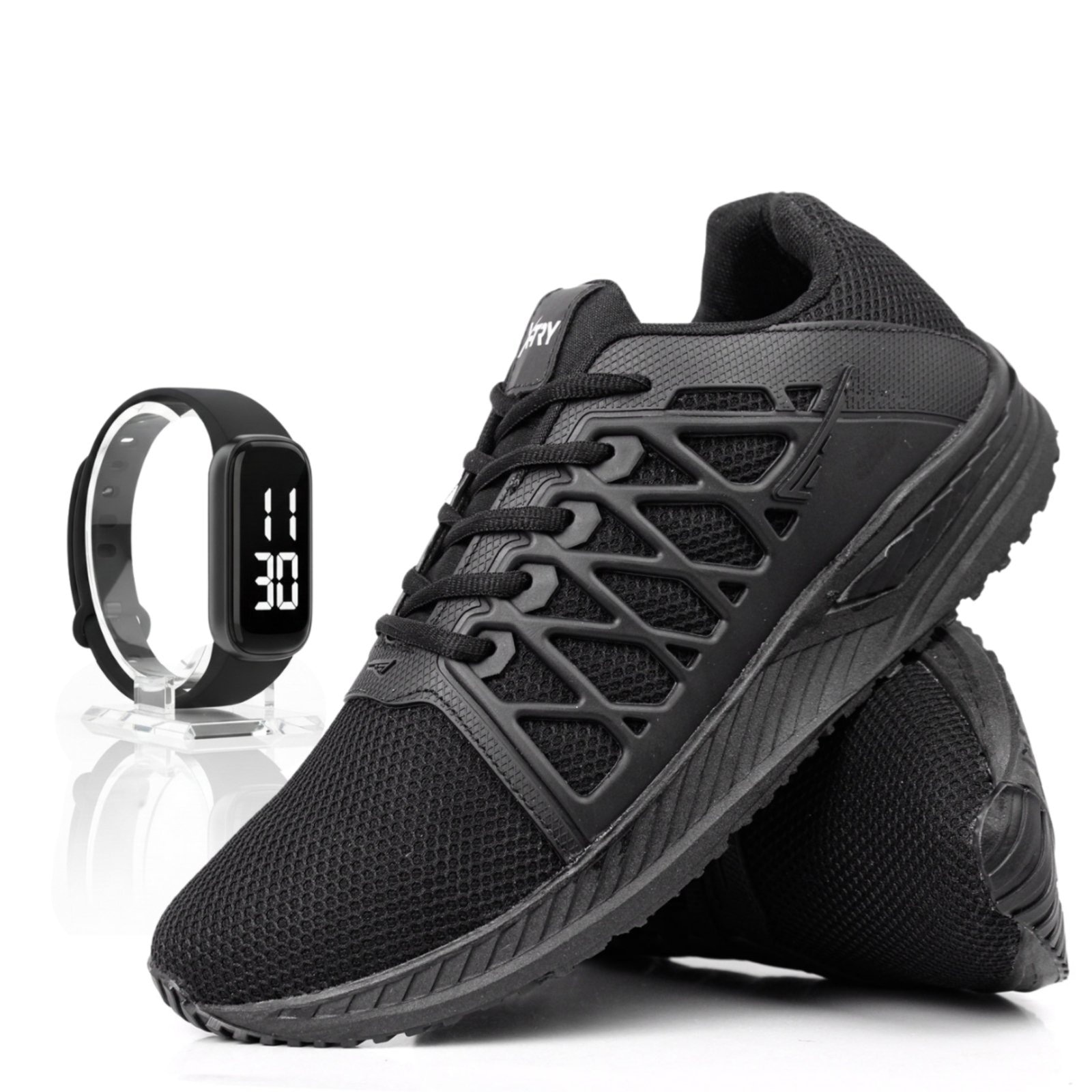 Imagem principal Tênis Corrida Masculino Academia Running Confortável + Relógio Kit Sapatofran preto