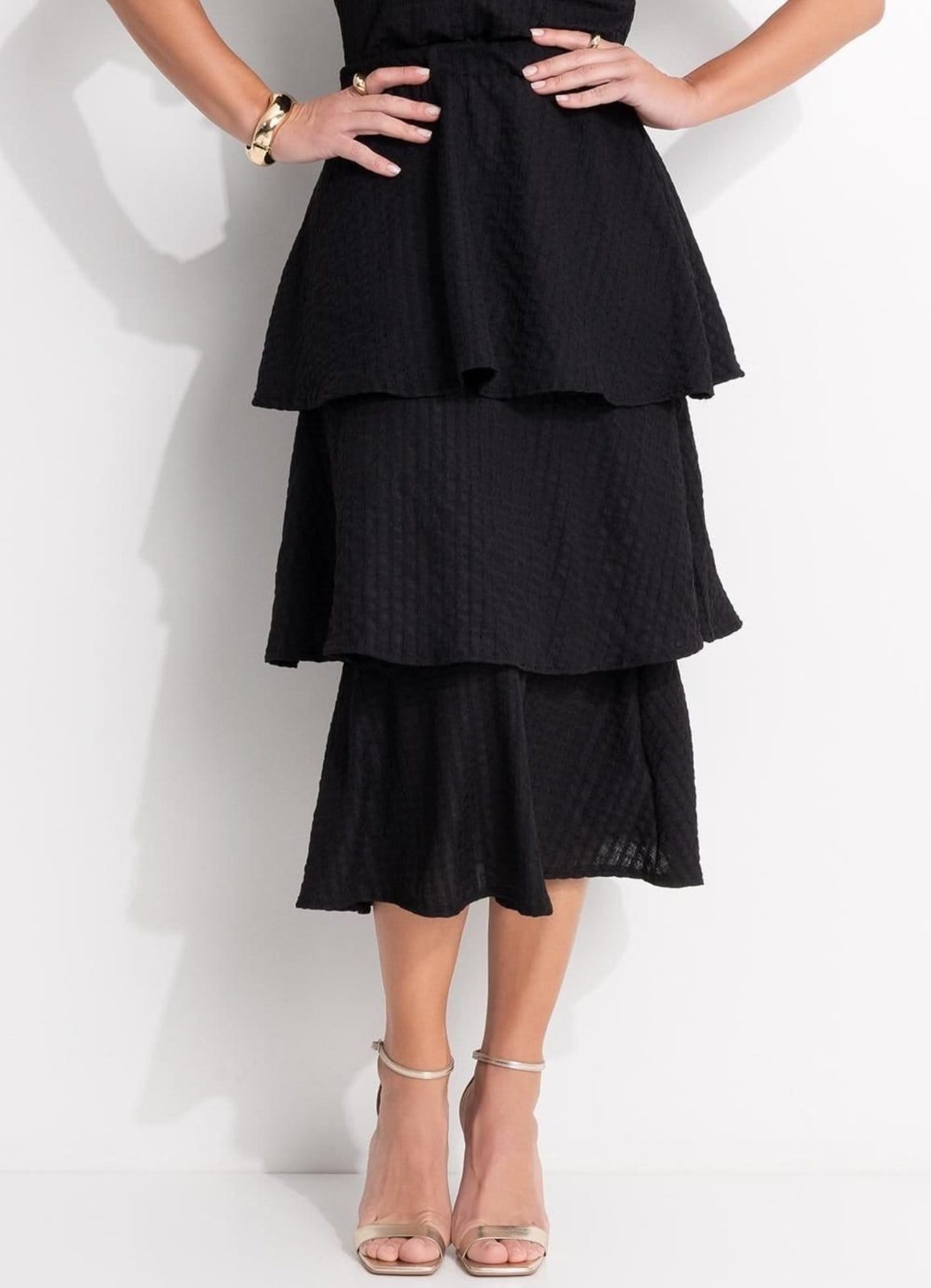 Saia Em Malha Canelada Texturizada Preta