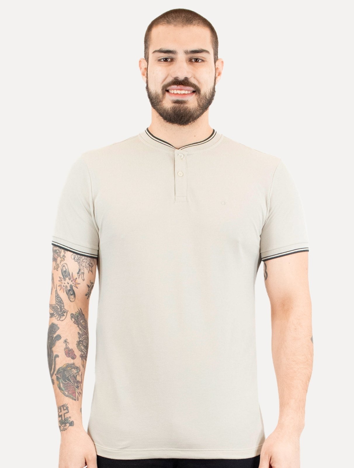 Imagem principal Polo Calvin Klein Masculina Slim Fit Gola Portuguesa Friso Areia Calvin Klein bege
