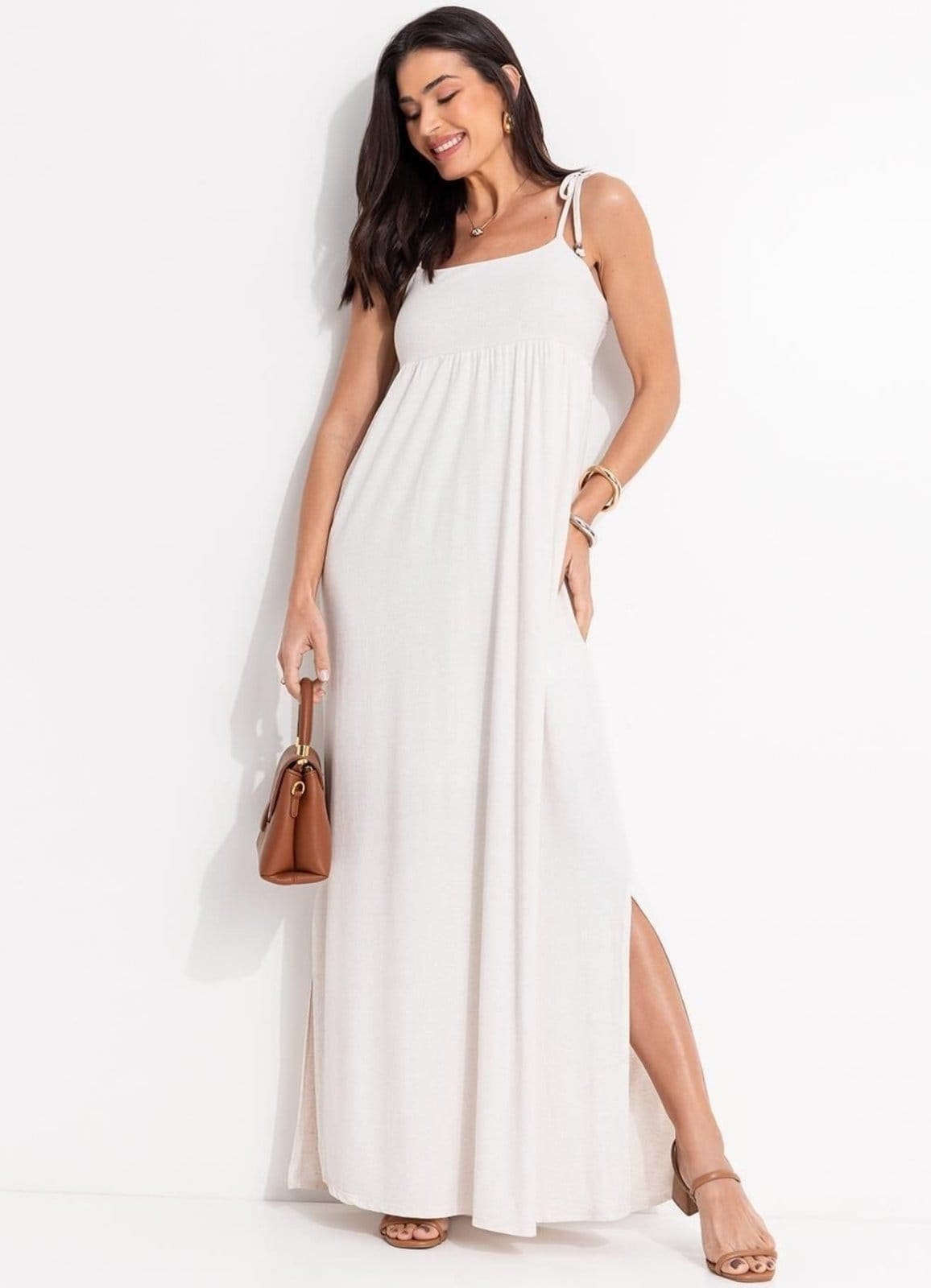 Vestido Em Malha Texturizada Natural