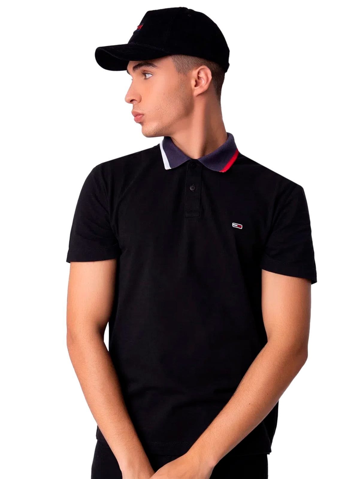 Polo Tommy Jeans Masculina Regular Flag Neck Preta