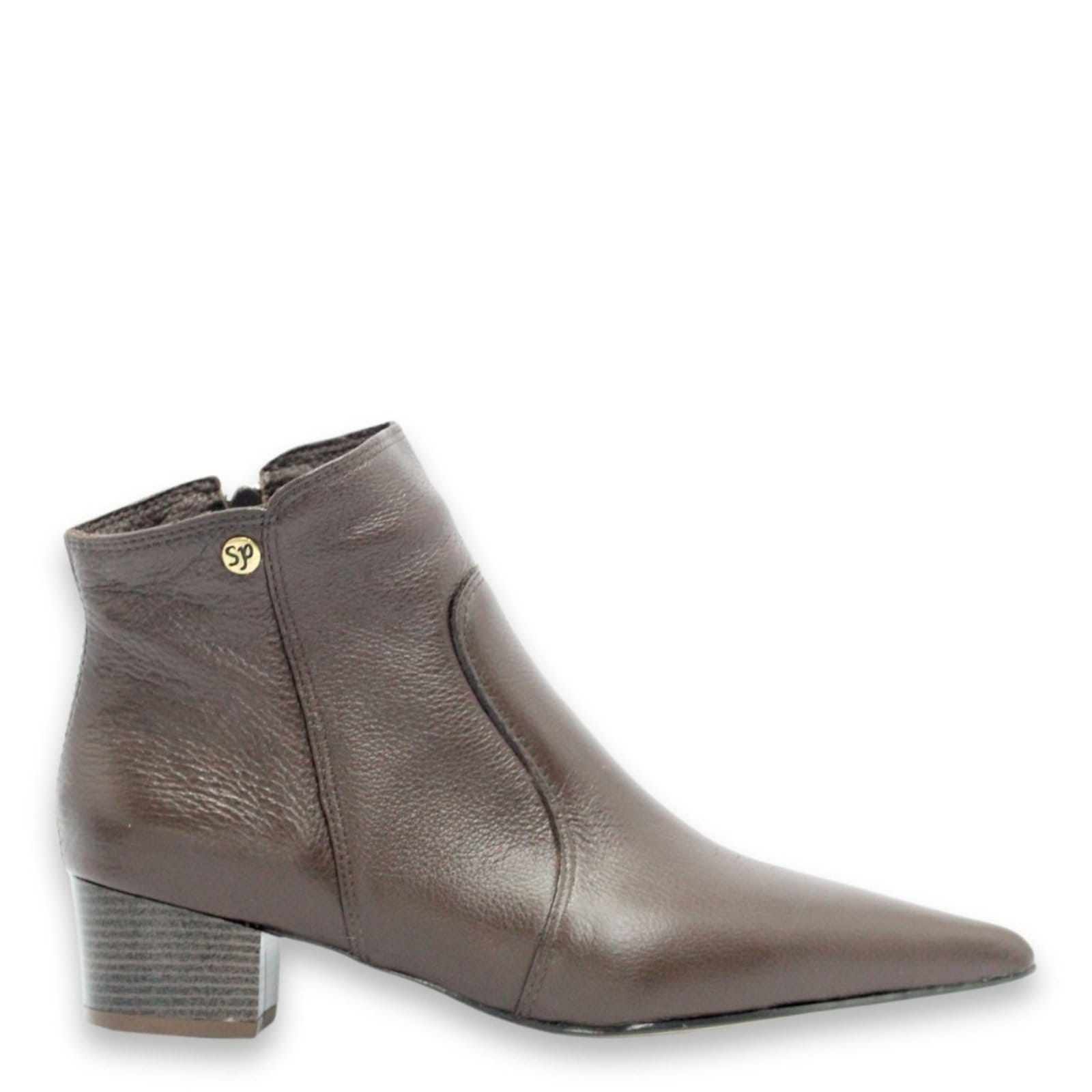 Bota Feminina em Lã Sintética Bico Fino Cano Curto Couro Salto 4 CM