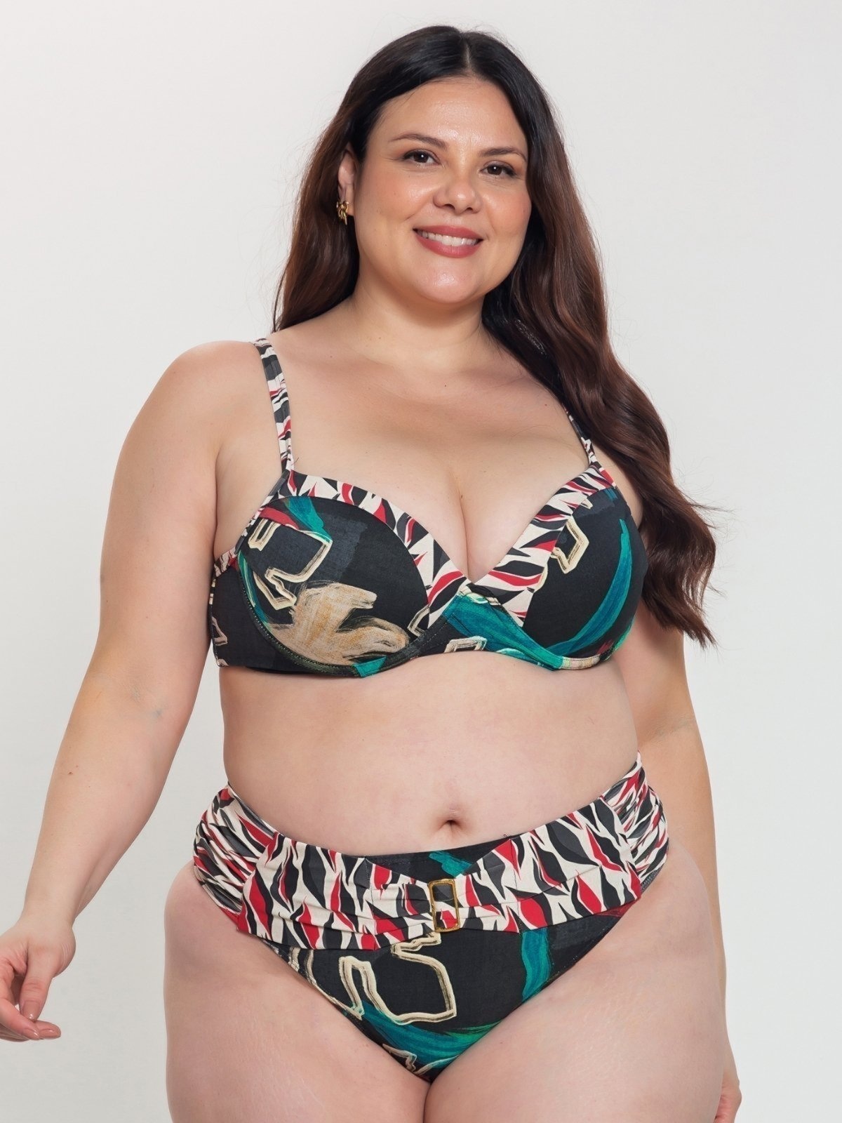 Imagem principal Biquíni Composê Plus Size Orla da Praia com Bojo Meia Taça e Aro Elegante e Orla da Praia estampado/preto/verde/vermelho