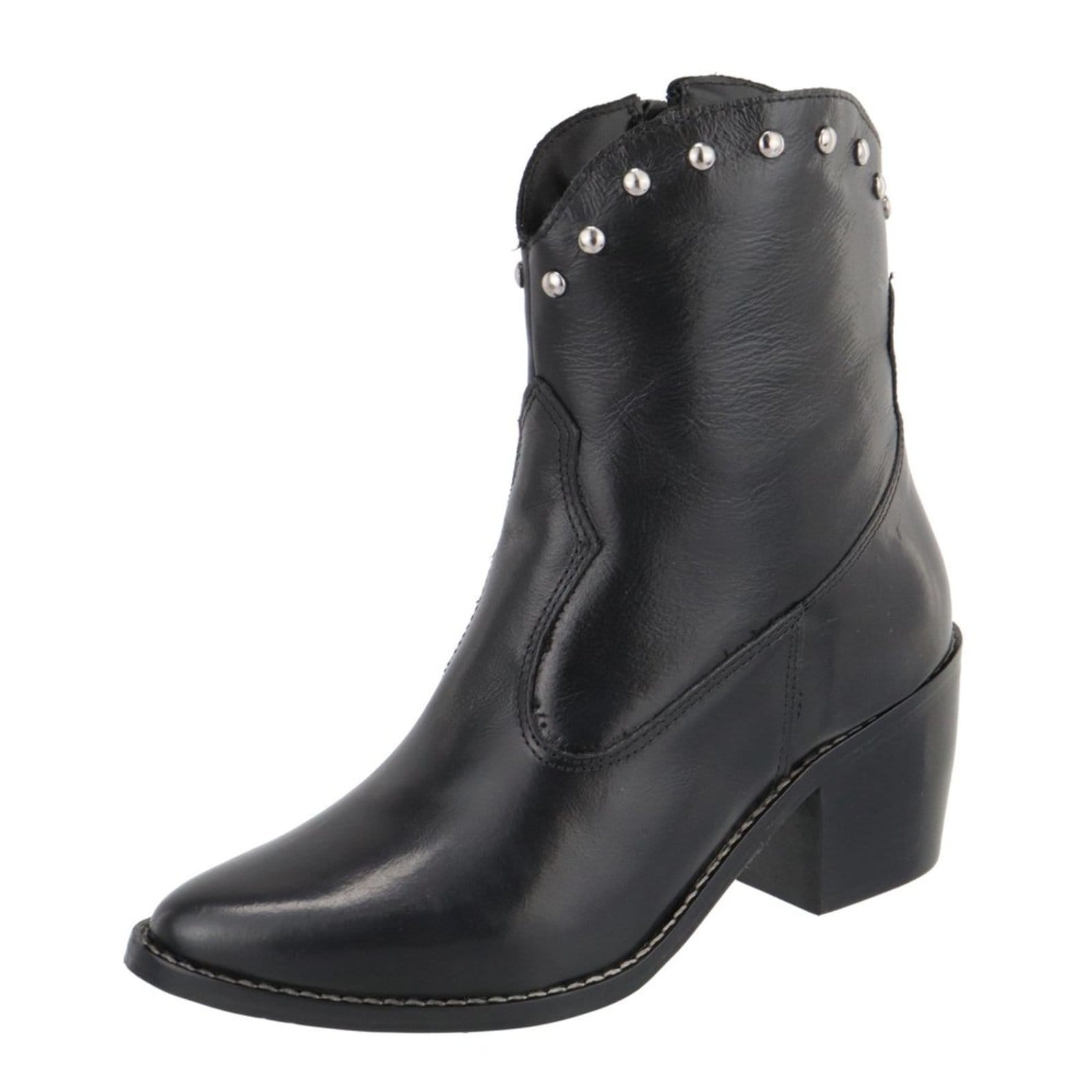 Bota em Couro Western Texana Bico Fino Cano Curto Country