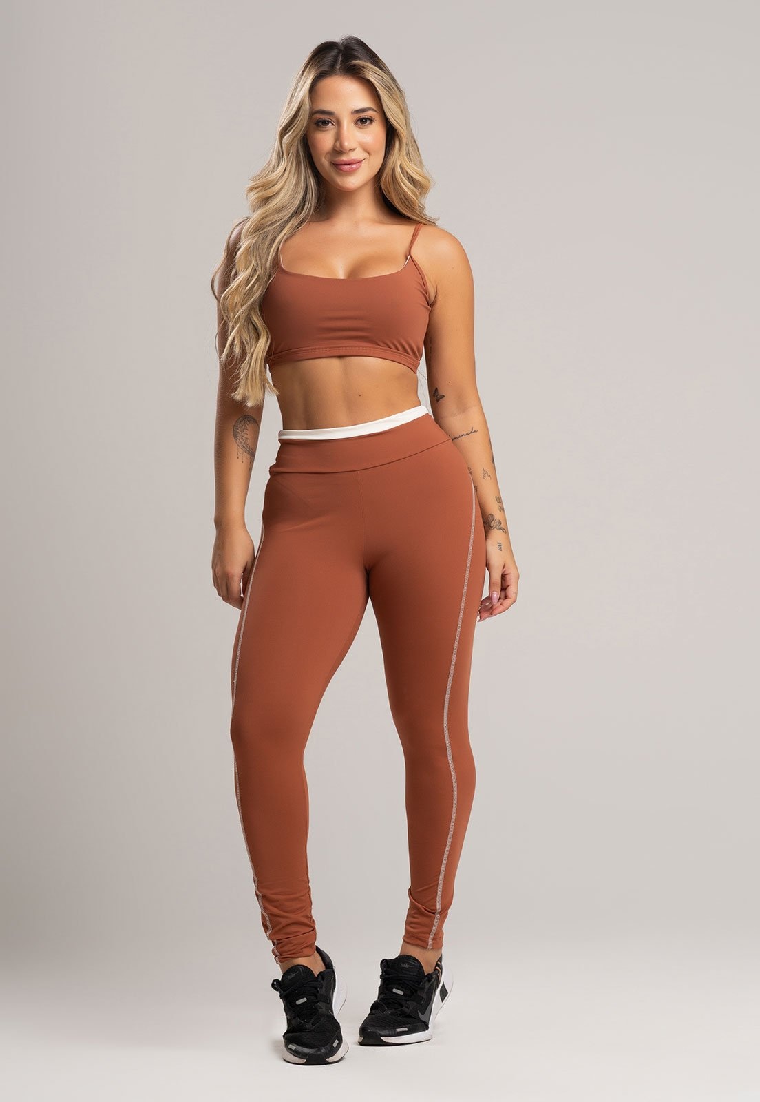 Imagem principal Calça Legging Academia MVB Modas Cós de Vira Cintura Alta Feminina Poliamida Mousse Mvb Modas marrom