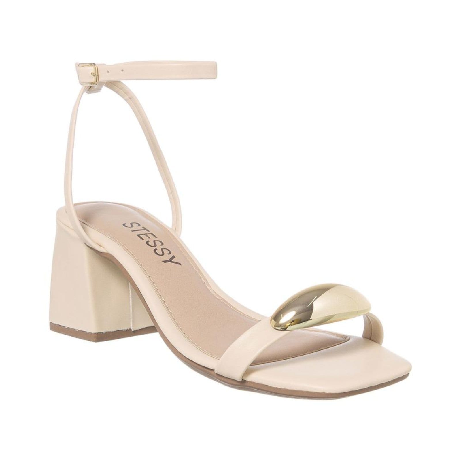 Sandália Feminina Casual Enfeite Metalizado Salto Baixo Moda Off White