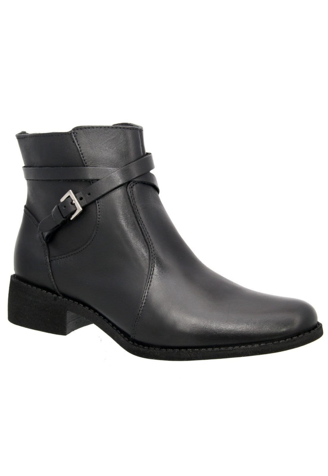 Bota em Couro Conforto Lisa Maria Paula Cano Curto Preta