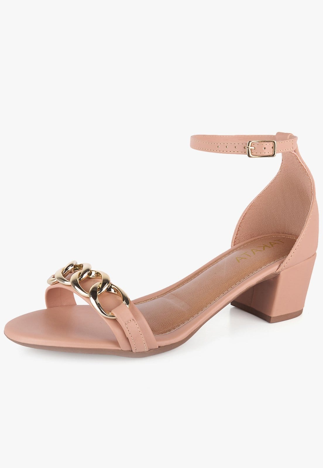 Sandália Salto Baixo Bloco Grosso Festa Corrente Metal Takata